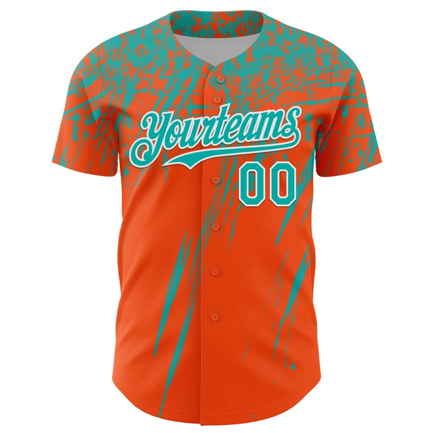 Custom Orange Aqua-White Distressed Scratch Brush Stroke Authentic Baseball Jersey baseball jersey product view 2