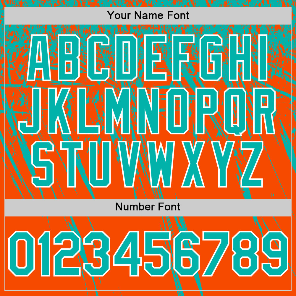 Custom Orange Aqua-White Distressed Scratch Brush Stroke Authentic Baseball Jersey baseball jersey product view 5