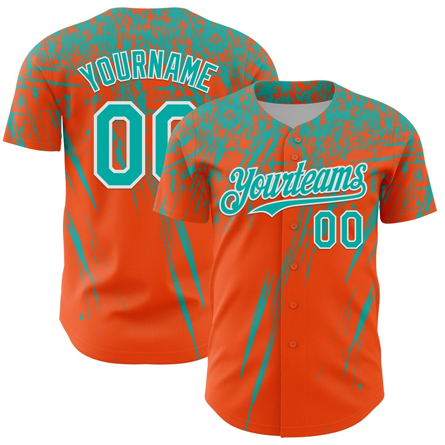 Custom Orange Aqua-White Distressed Scratch Brush Stroke Authentic Baseball Jersey baseball jersey product view 1
