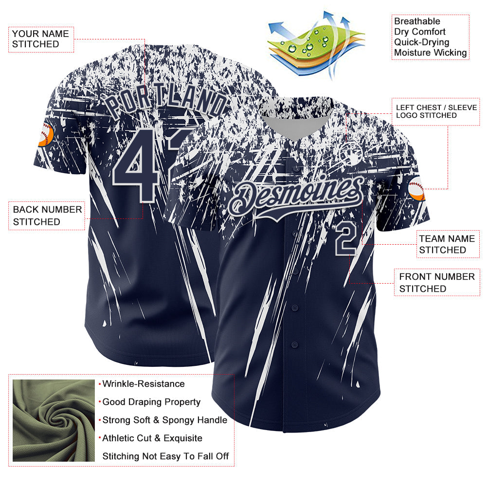 Custom Navy White Distressed Scratch Brush Stroke Authentic Baseball Jersey baseball jersey product view 3