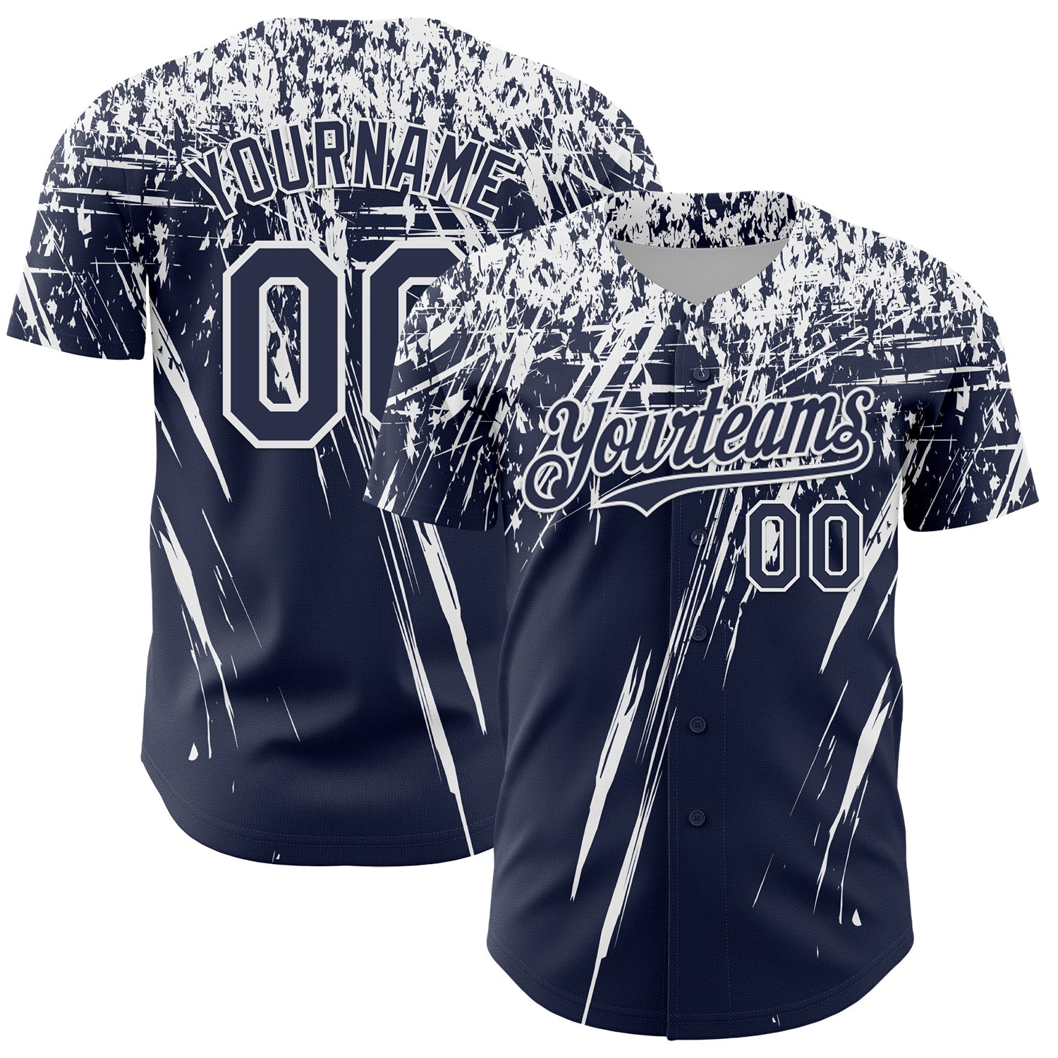 Custom Navy White Distressed Scratch Brush Stroke Authentic Baseball Jersey baseball jersey product view 1