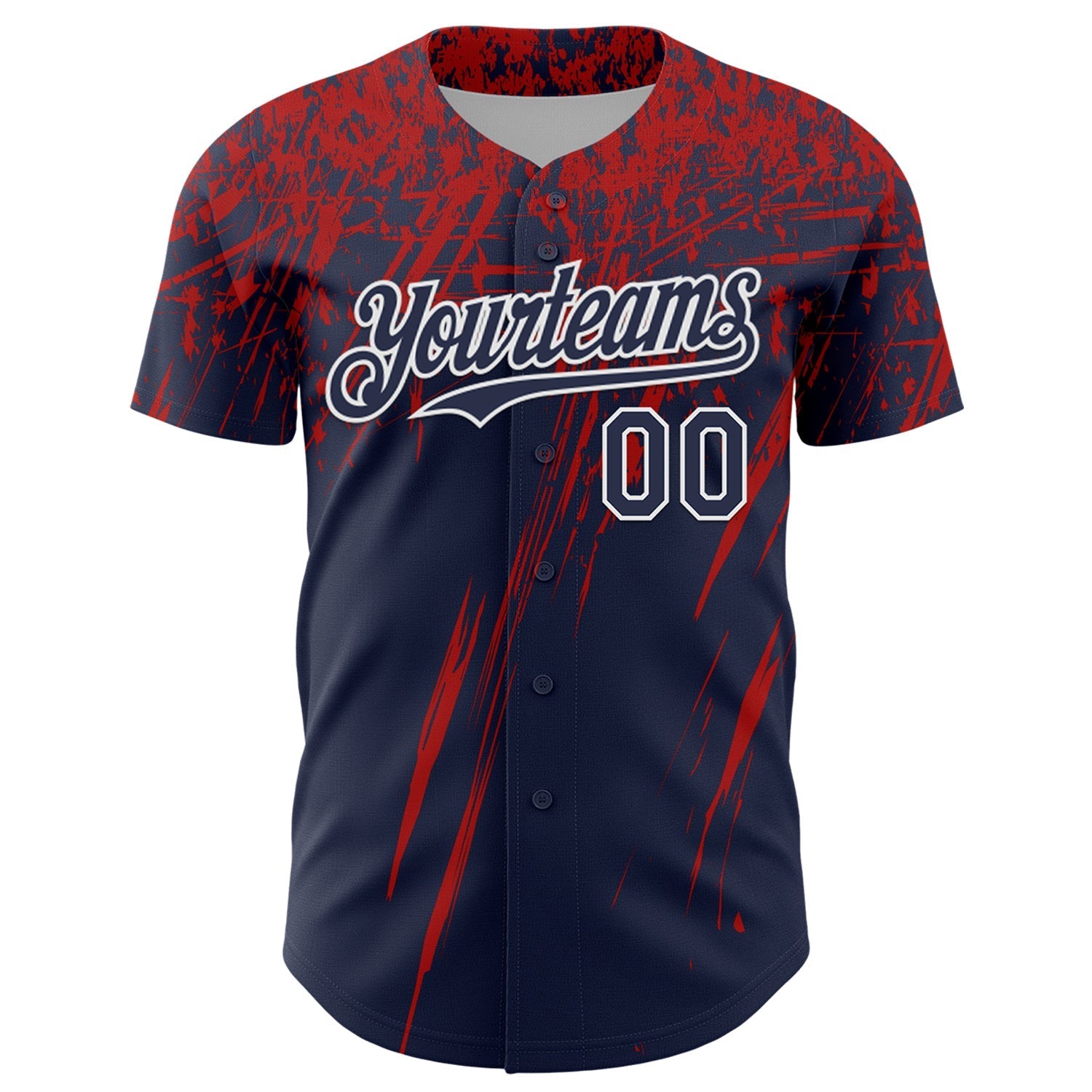 Custom Navy Red-White Distressed Scratch Brush Stroke Authentic Baseball Jersey baseball jersey product view 2
