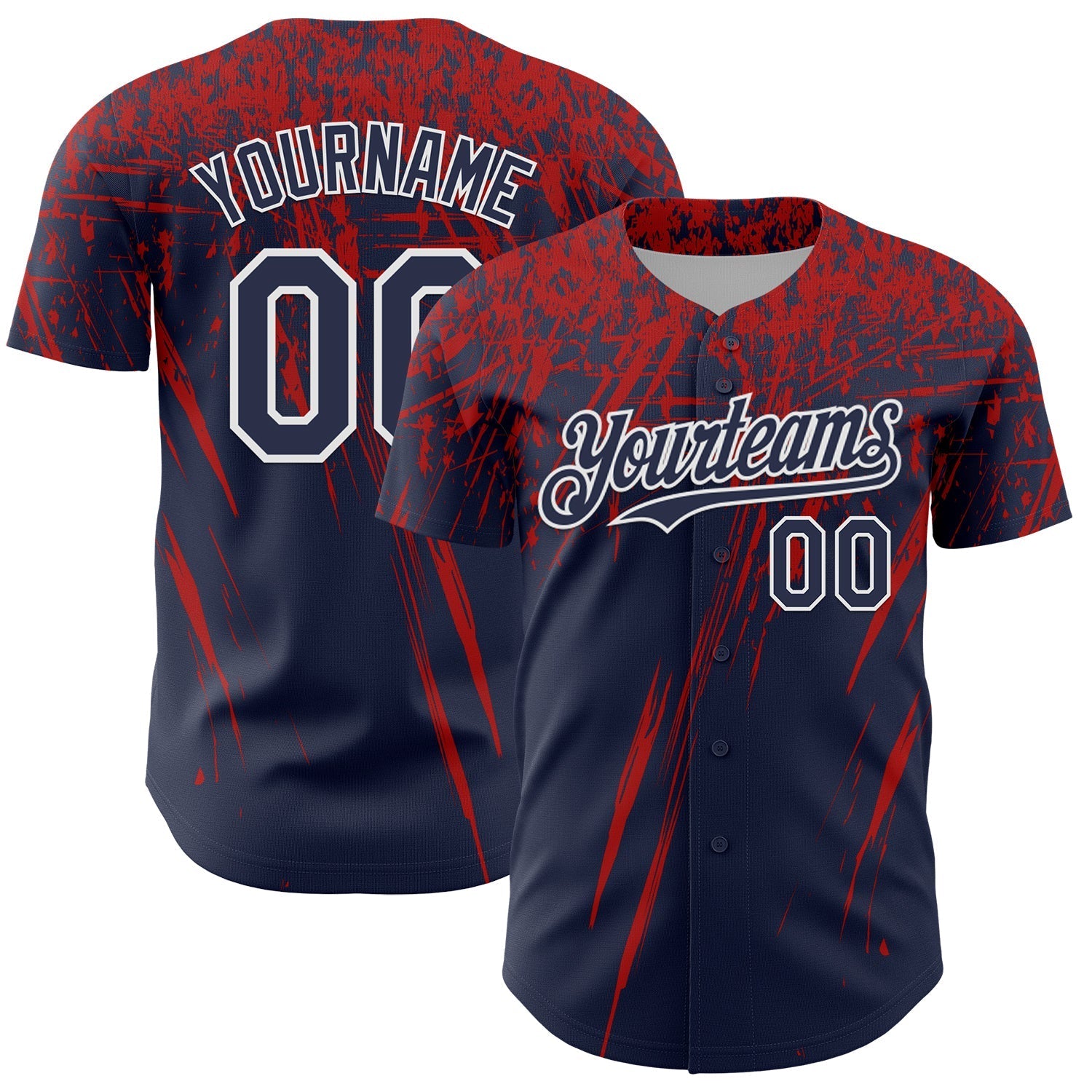 Custom Navy Red-White Distressed Scratch Brush Stroke Authentic Baseball Jersey baseball jersey product view 1