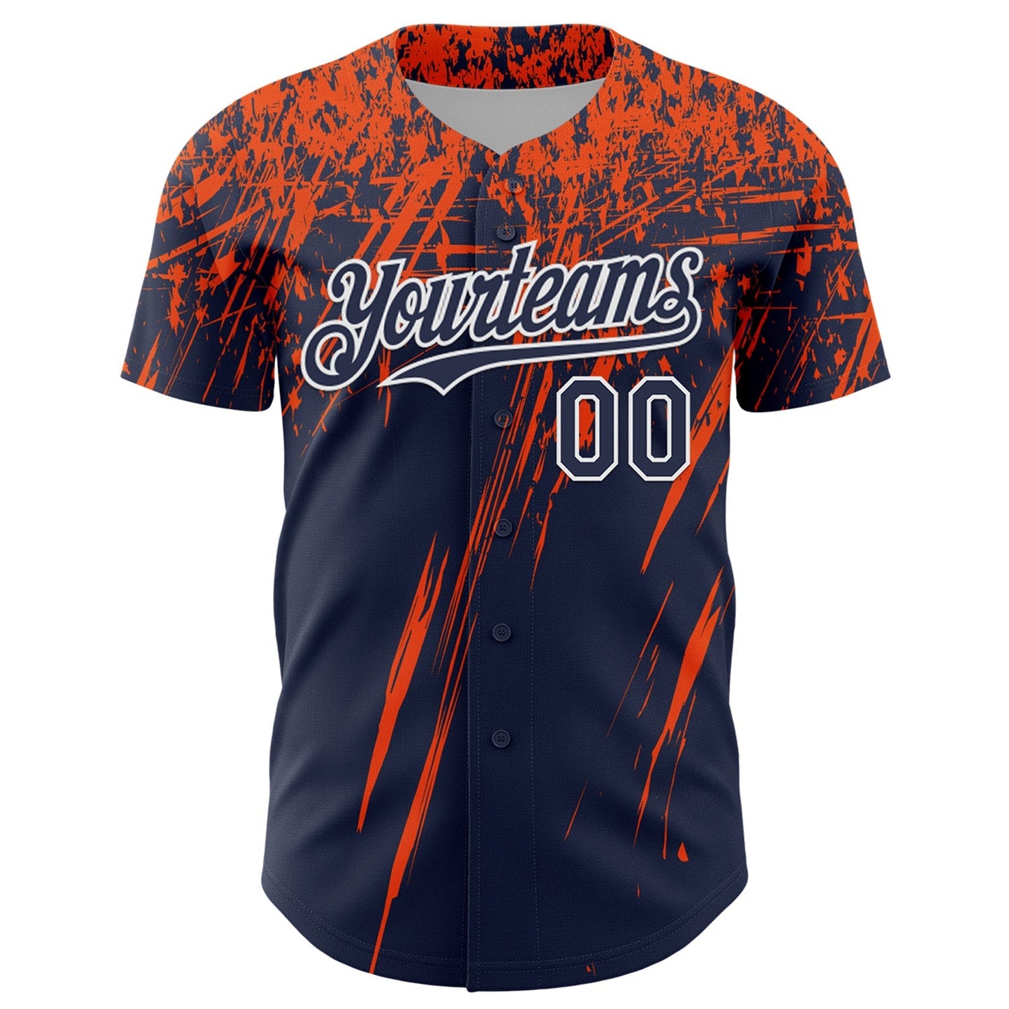 Custom Navy Orange-White Distressed Scratch Brush Stroke Authentic Baseball Jersey baseball jersey product view 2