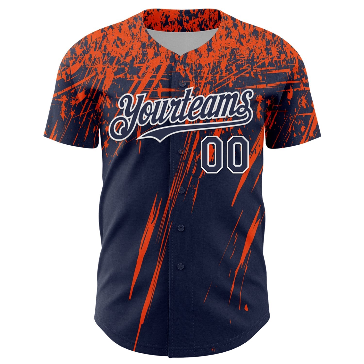 Custom Navy Orange-White Distressed Scratch Brush Stroke Authentic Baseball Jersey baseball jersey product view 2