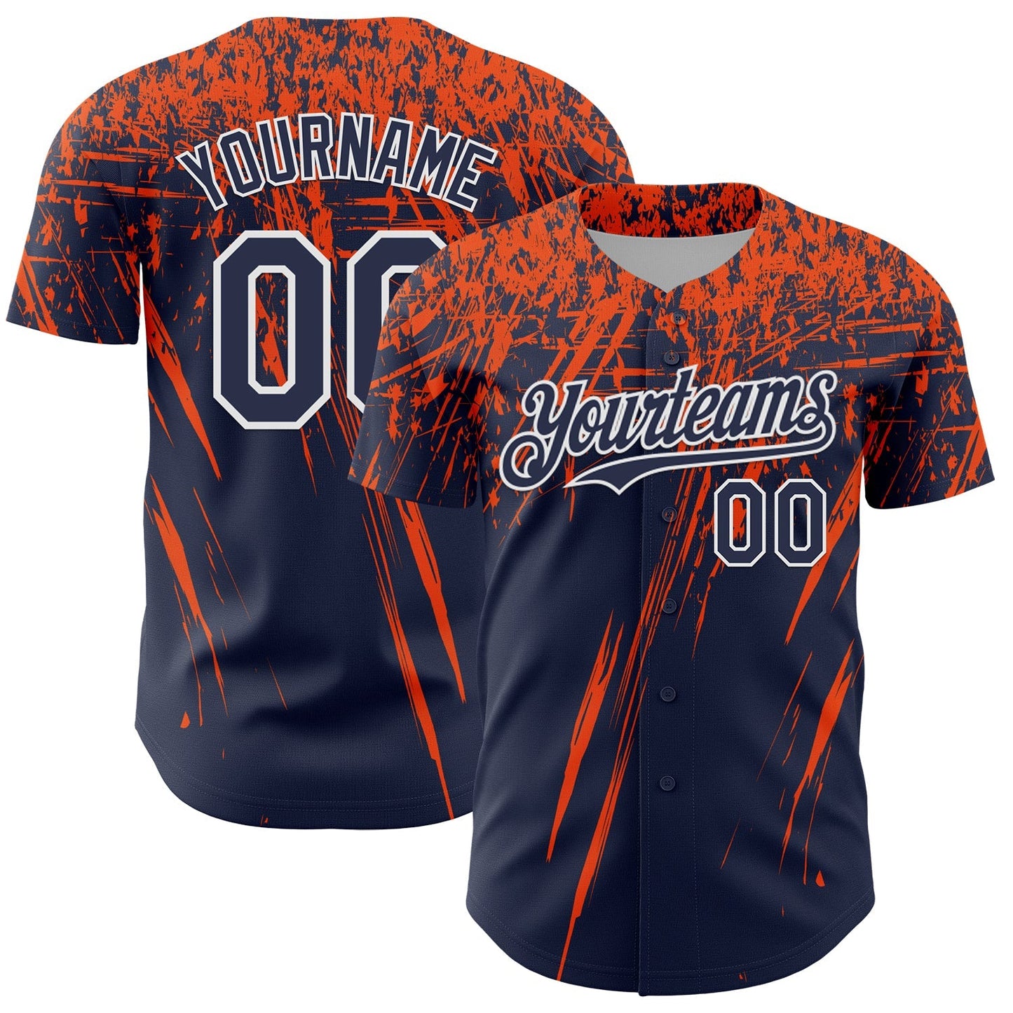 Custom Navy Orange-White Distressed Scratch Brush Stroke Authentic Baseball Jersey baseball jersey product view 1