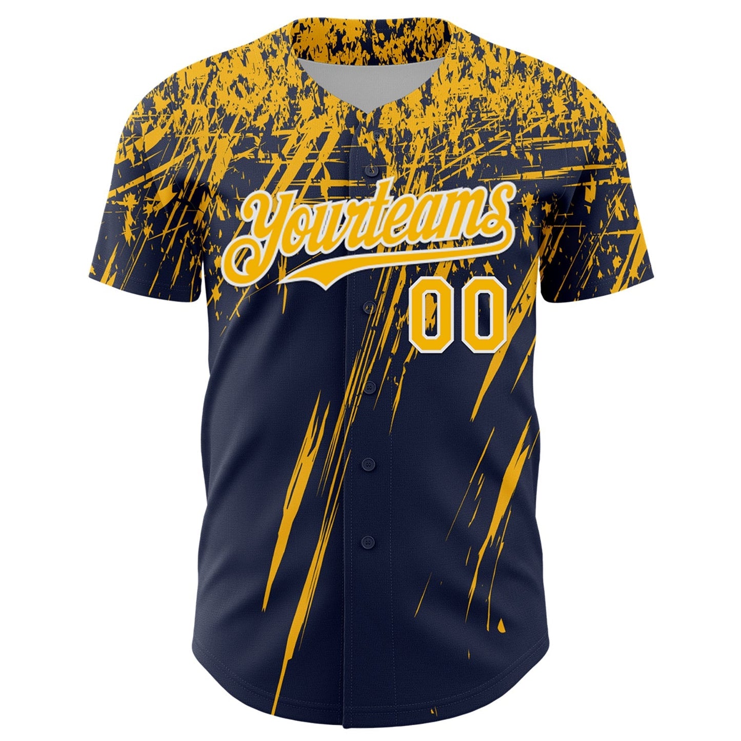Custom Navy Gold-White Distressed Scratch Brush Stroke Authentic Baseball Jersey baseball jersey product view 2