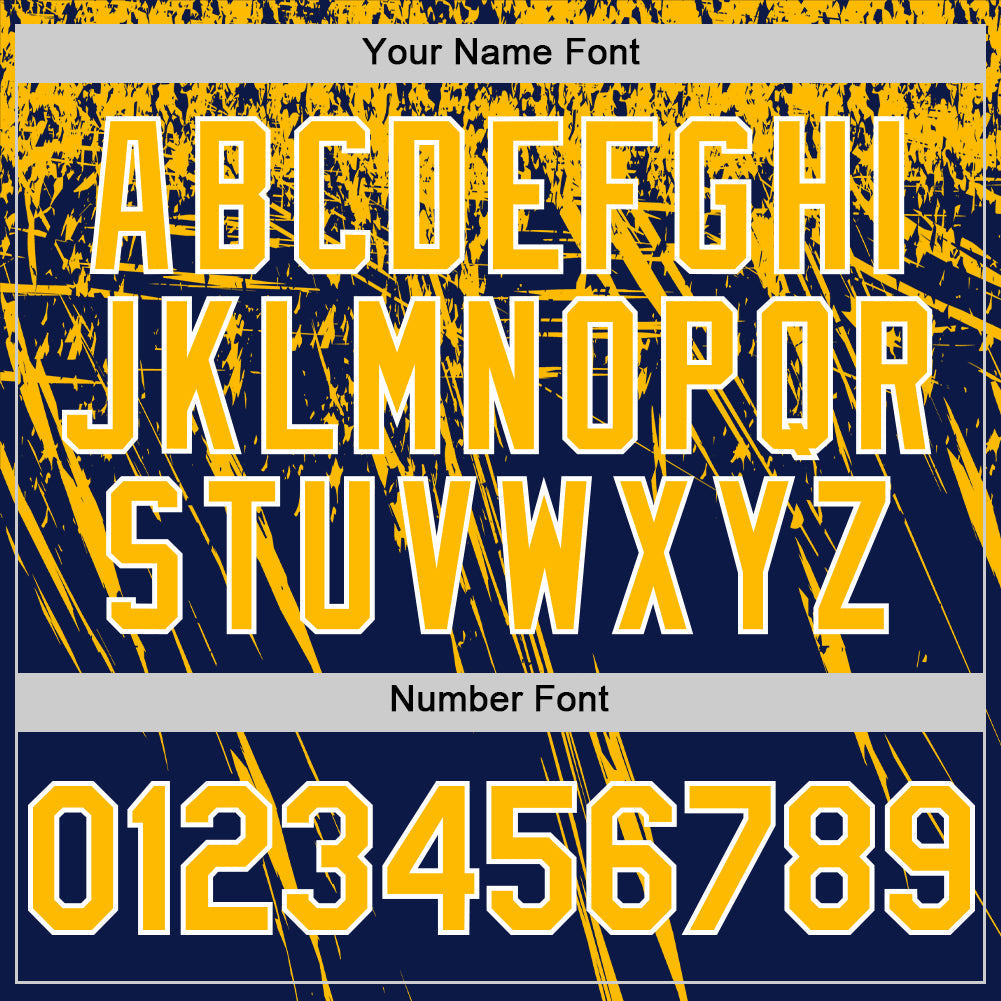 Custom Navy Gold-White Distressed Scratch Brush Stroke Authentic Baseball Jersey baseball jersey product view 5