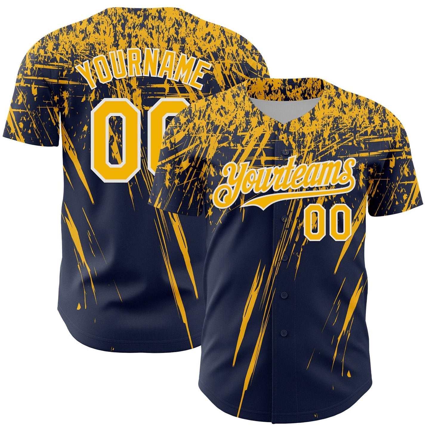 Custom Navy Gold-White Distressed Scratch Brush Stroke Authentic Baseball Jersey baseball jersey product view 1