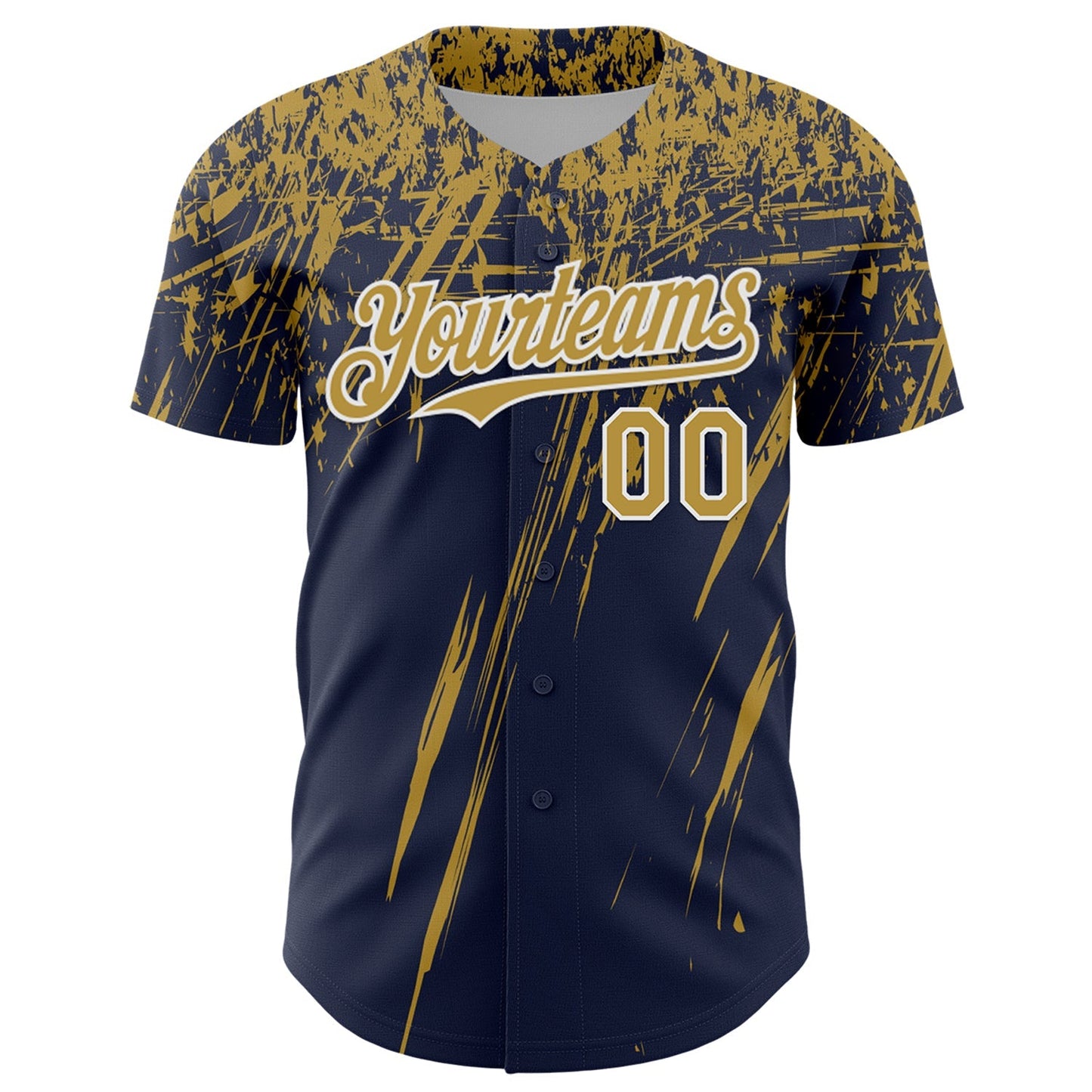 Custom Navy Old Gold-White Distressed Scratch Brush Stroke Authentic Baseball Jersey baseball jersey product view 2