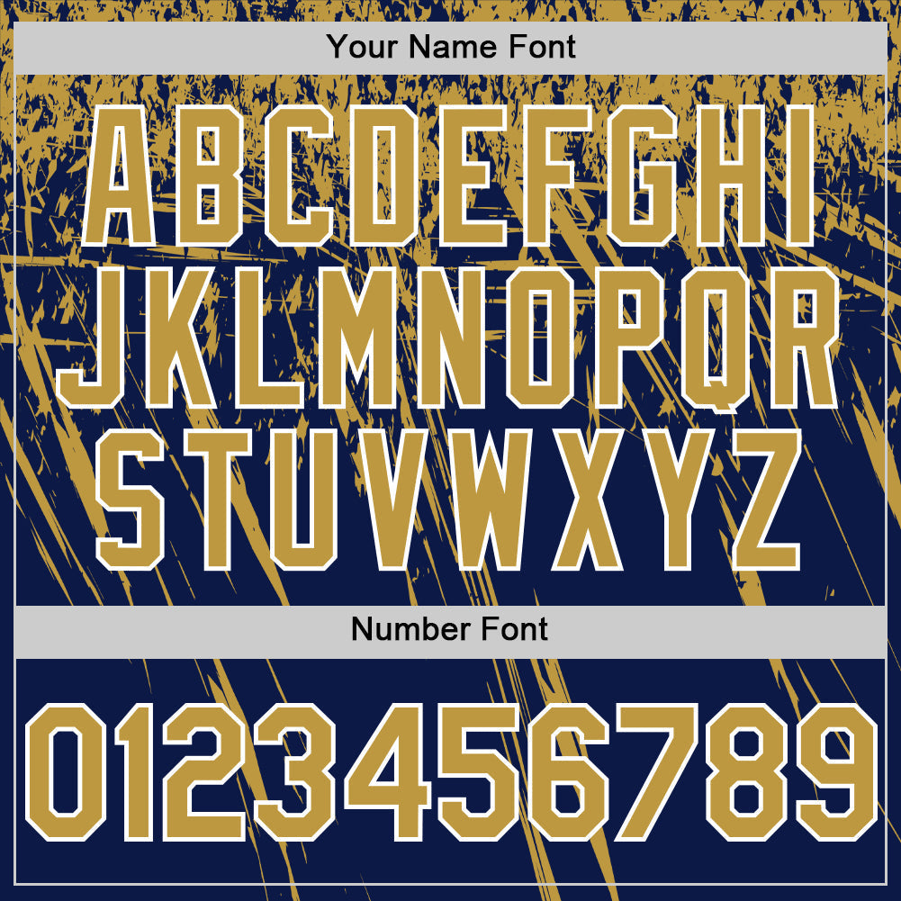 Custom Navy Old Gold-White Distressed Scratch Brush Stroke Authentic Baseball Jersey baseball jersey product view 5