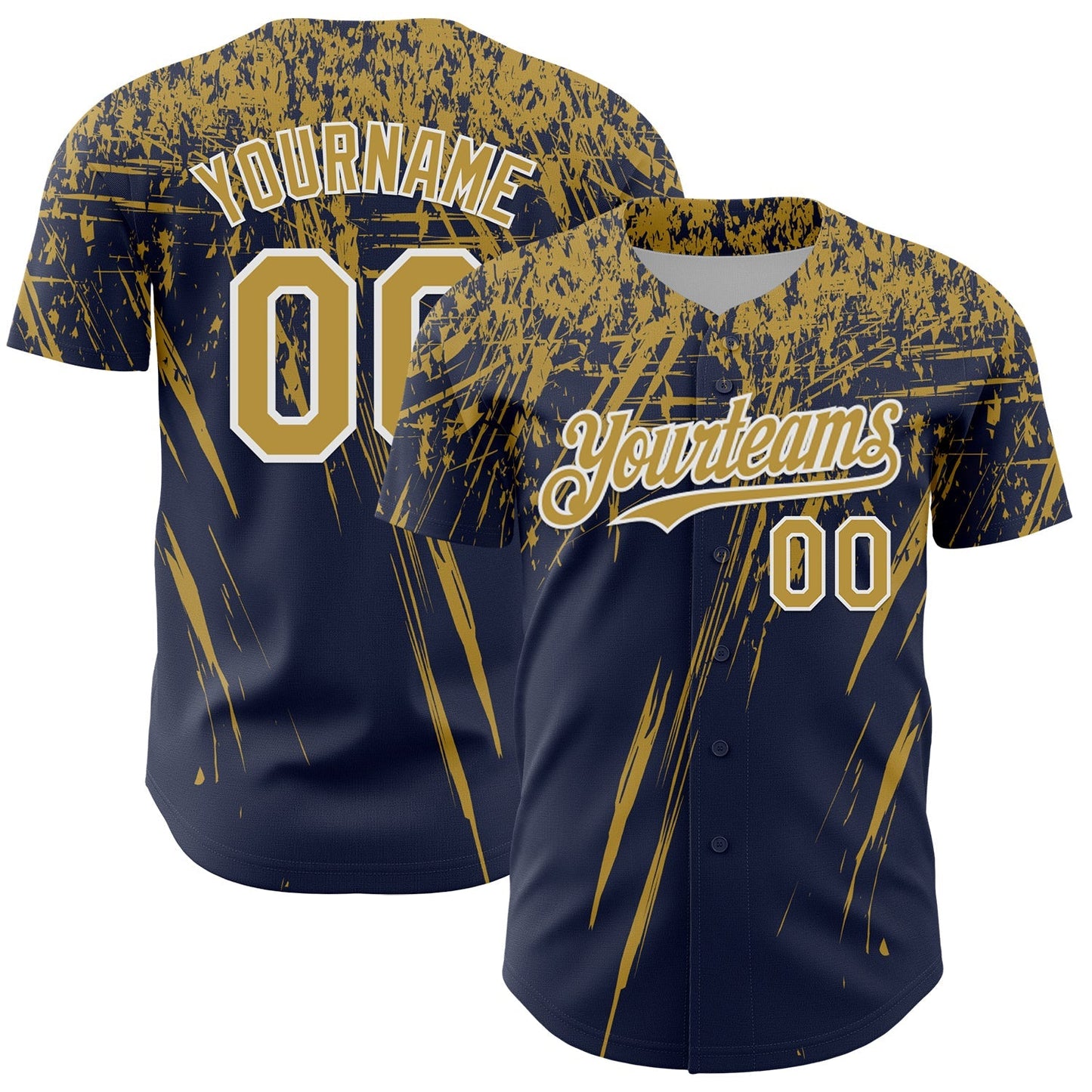 Custom Navy Old Gold-White Distressed Scratch Brush Stroke Authentic Baseball Jersey baseball jersey product view 1