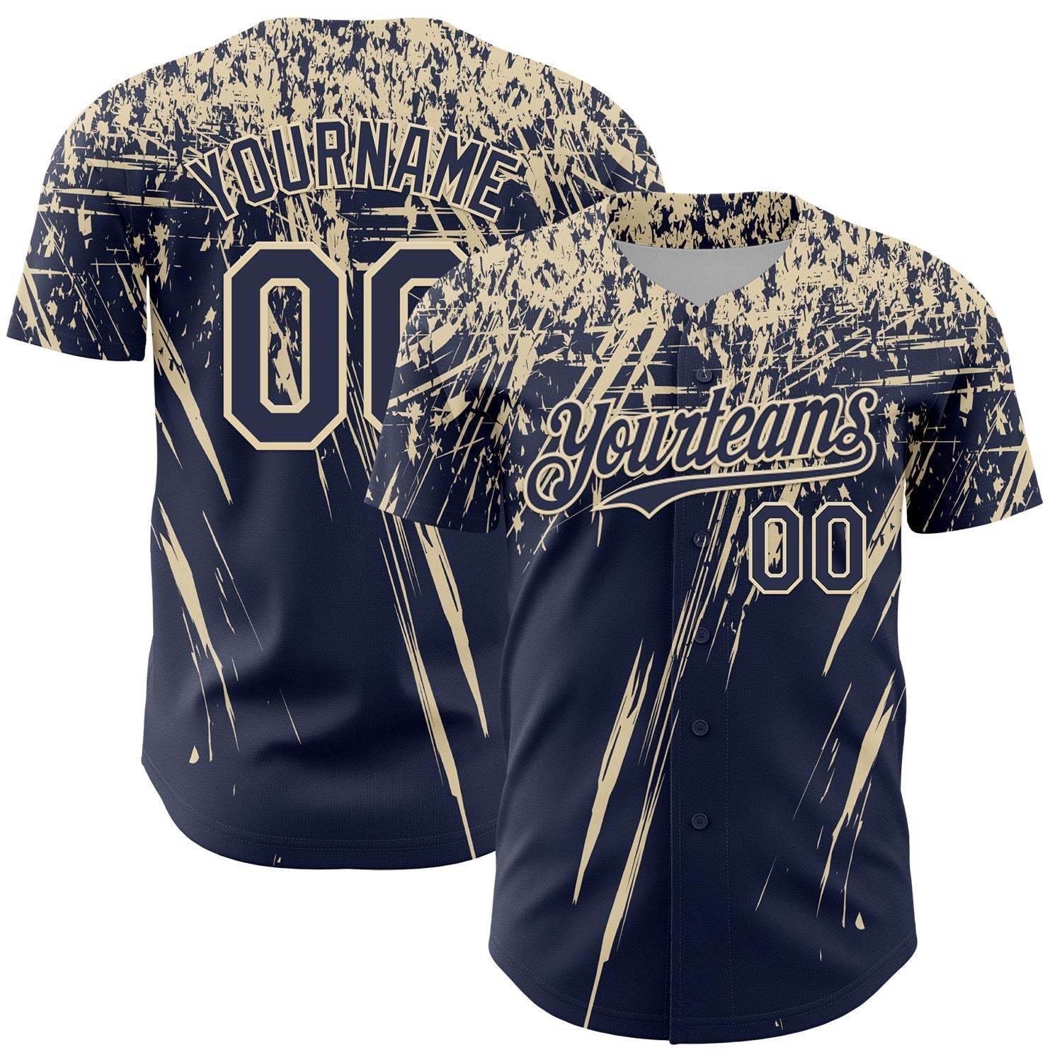 Custom Navy Cream Distressed Scratch Brush Stroke Authentic Baseball Jersey baseball jersey product view 1