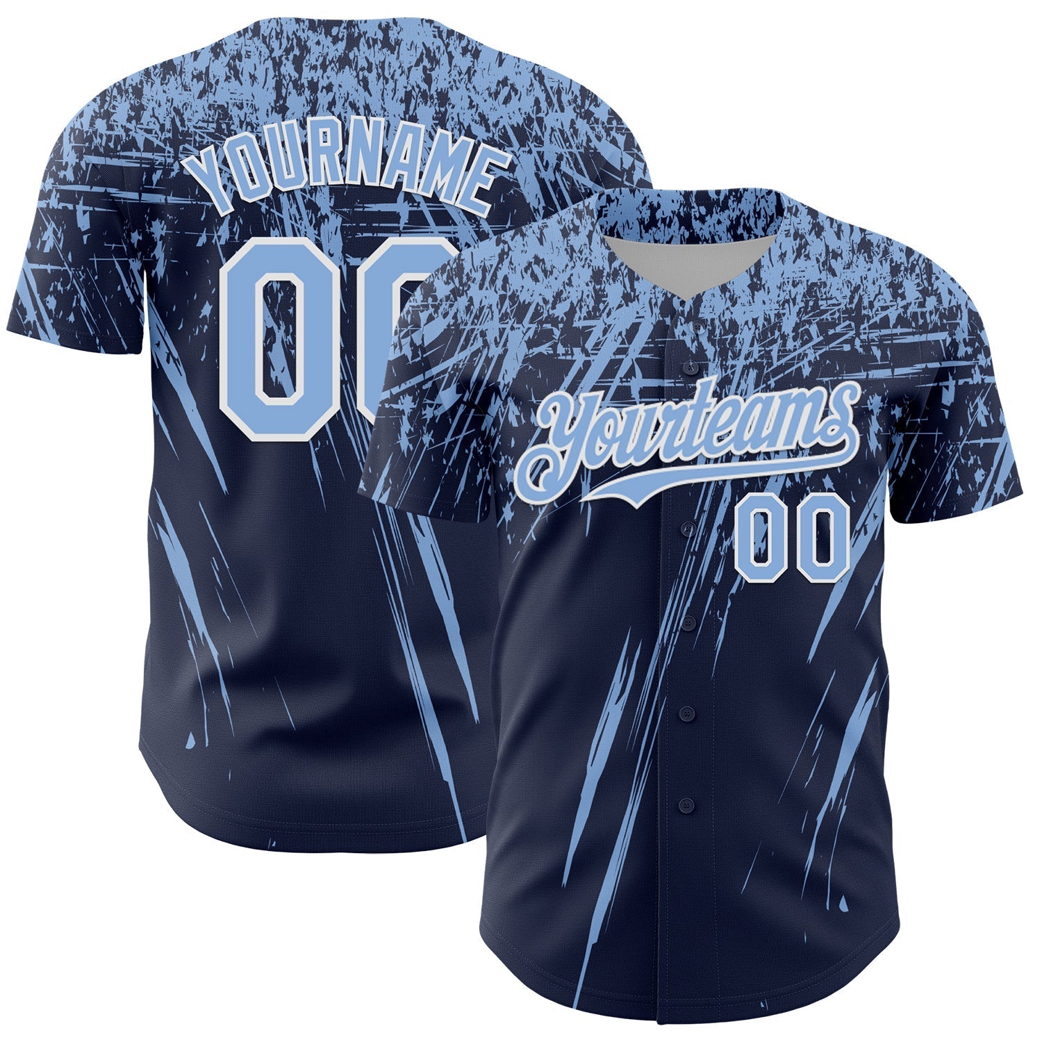Custom Navy Light Blue-White Distressed Scratch Brush Stroke Authentic Baseball Jersey baseball jersey product view 1