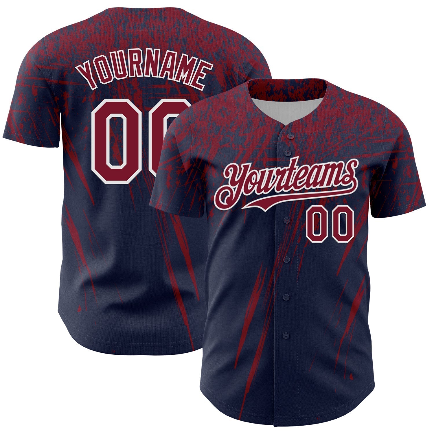 Custom Navy Crimson-White Distressed Scratch Brush Stroke Authentic Baseball Jersey baseball jersey product view 1