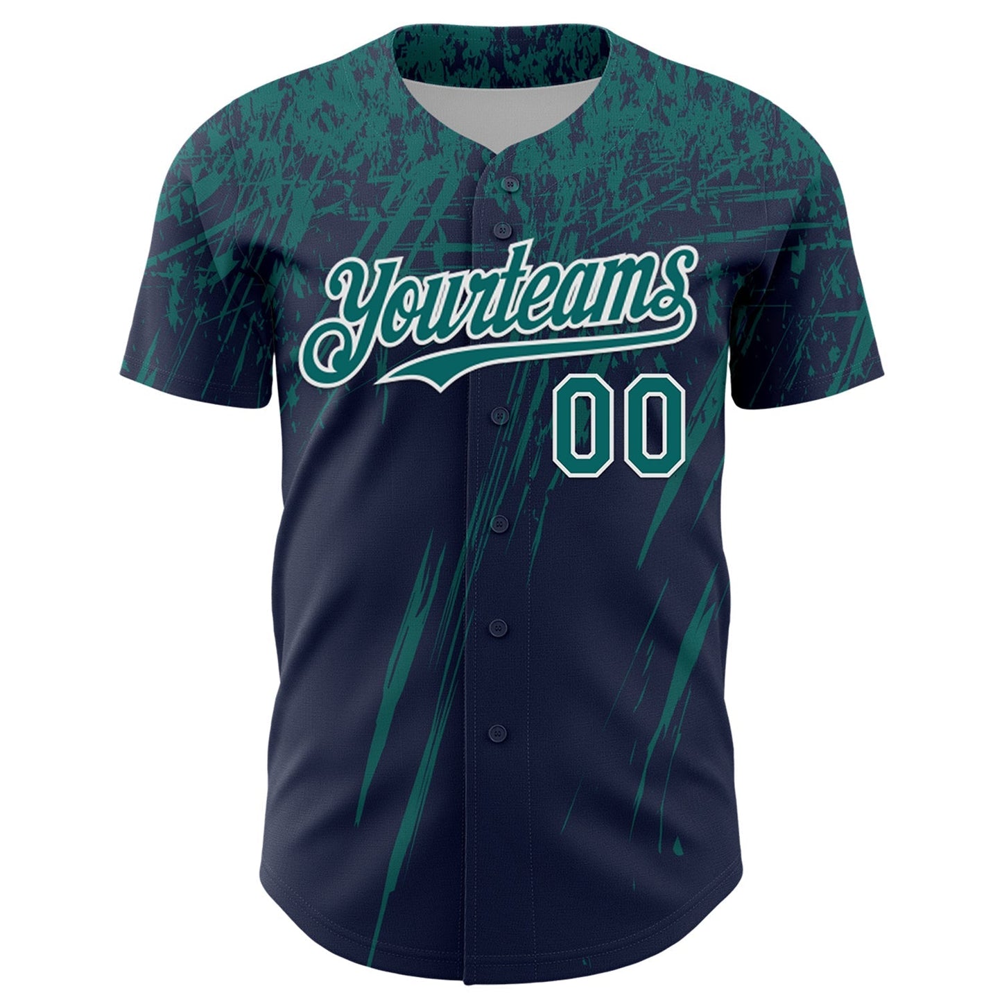 Custom Navy Teal-White Distressed Scratch Brush Stroke Authentic Baseball Jersey baseball jersey product view 2