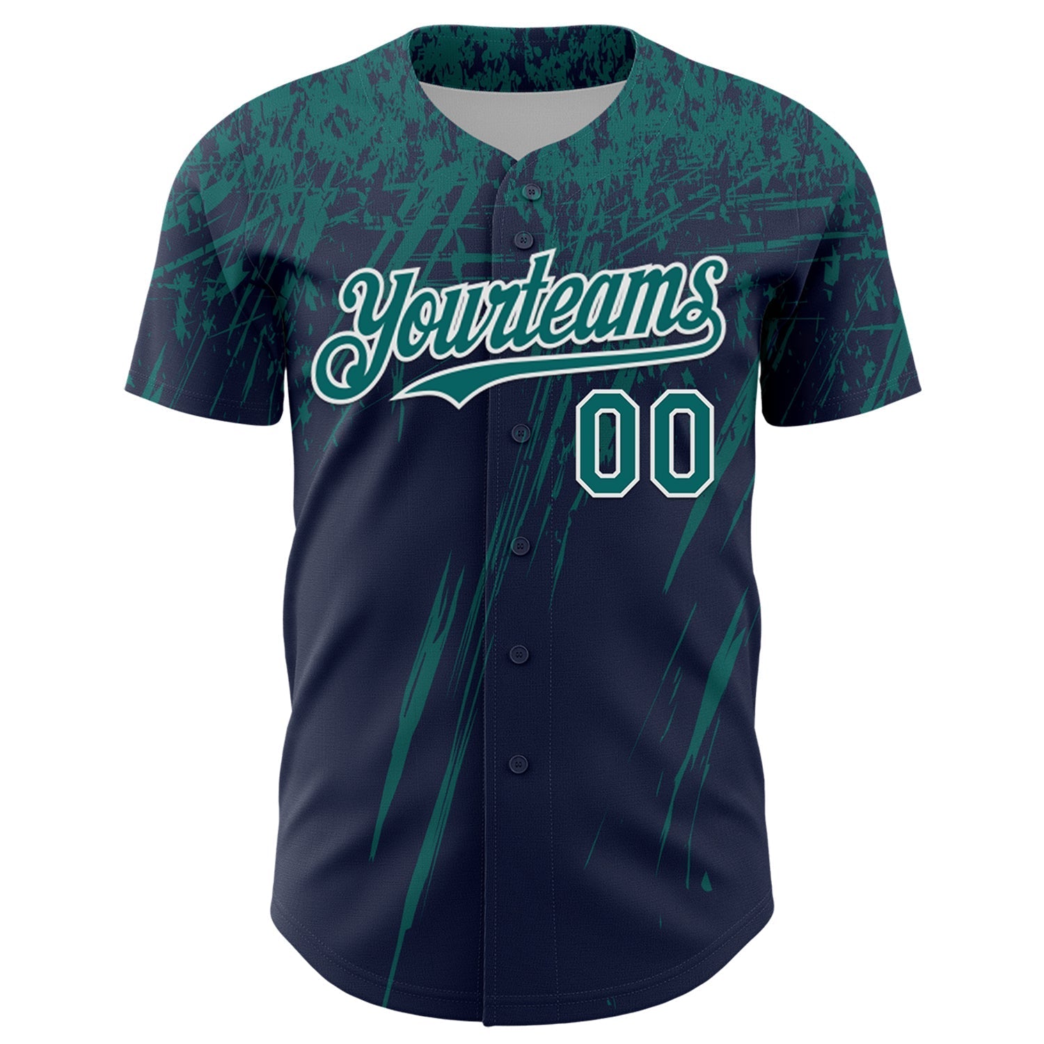 Custom Navy Teal-White Distressed Scratch Brush Stroke Authentic Baseball Jersey baseball jersey product view 2