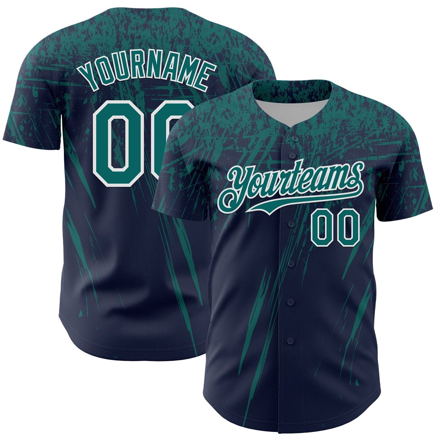 Custom Navy Teal-White Distressed Scratch Brush Stroke Authentic Baseball Jersey baseball jersey product view 1