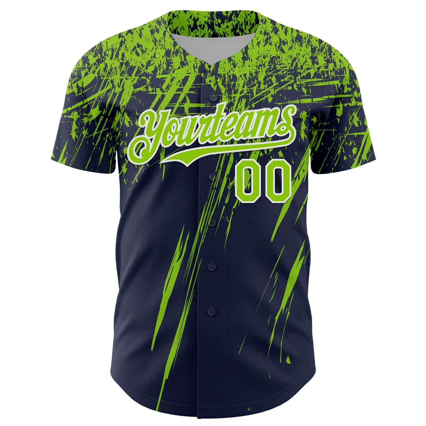 Custom Navy Neon Green-White Distressed Scratch Brush Stroke Authentic Baseball Jersey baseball jersey product view 2