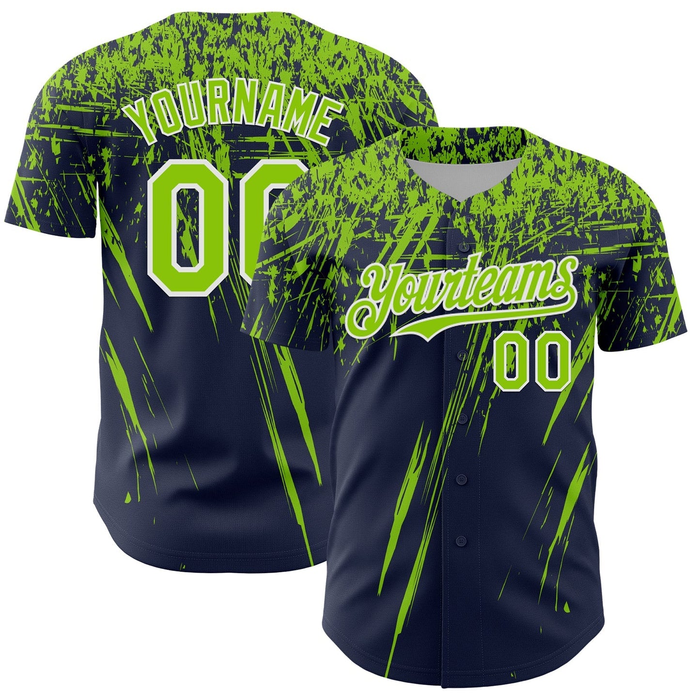 Custom Navy Neon Green-White Distressed Scratch Brush Stroke Authentic Baseball Jersey baseball jersey product view 1