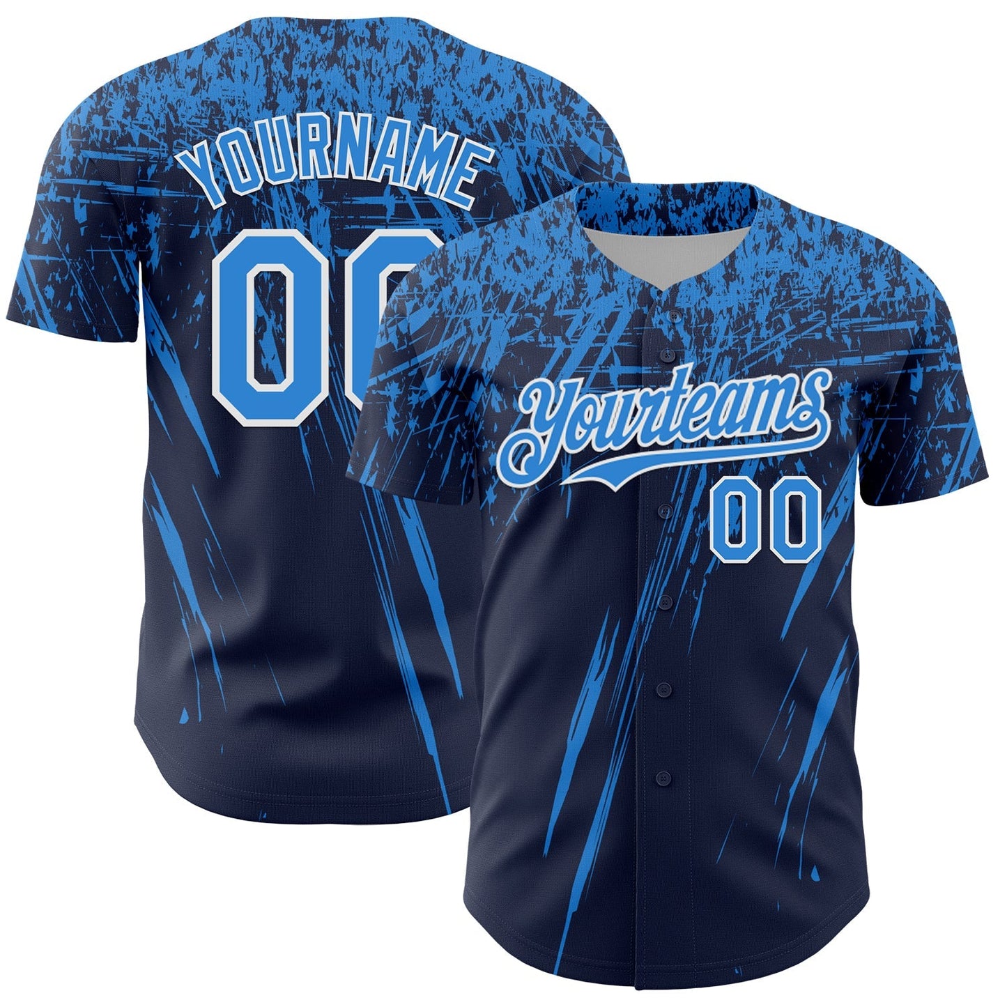 Custom Navy Electric Blue-White Distressed Scratch Brush Stroke Authentic Baseball Jersey baseball jersey product view 1