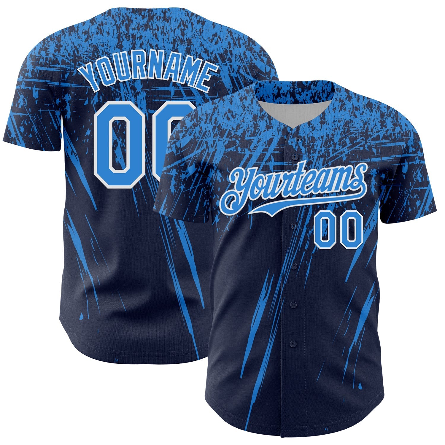 Custom Navy Electric Blue-White Distressed Scratch Brush Stroke Authentic Baseball Jersey baseball jersey product view 1