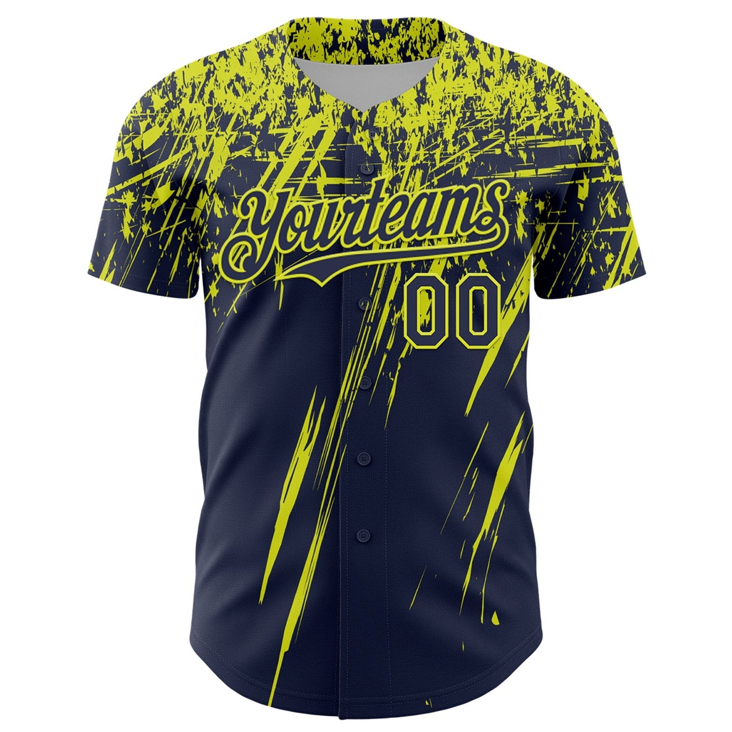 Custom Navy Neon Yellow Distressed Scratch Brush Stroke Authentic Baseball Jersey baseball jersey product view 2