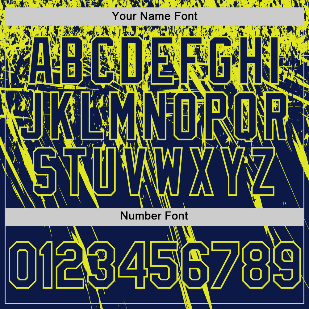 Custom Navy Neon Yellow Distressed Scratch Brush Stroke Authentic Baseball Jersey baseball jersey product view 5