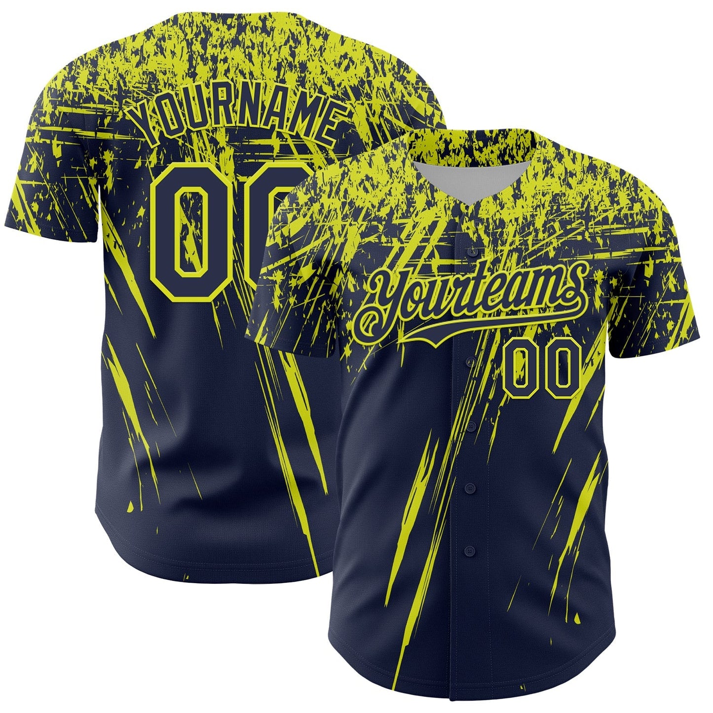 Custom Navy Neon Yellow Distressed Scratch Brush Stroke Authentic Baseball Jersey baseball jersey product view 1