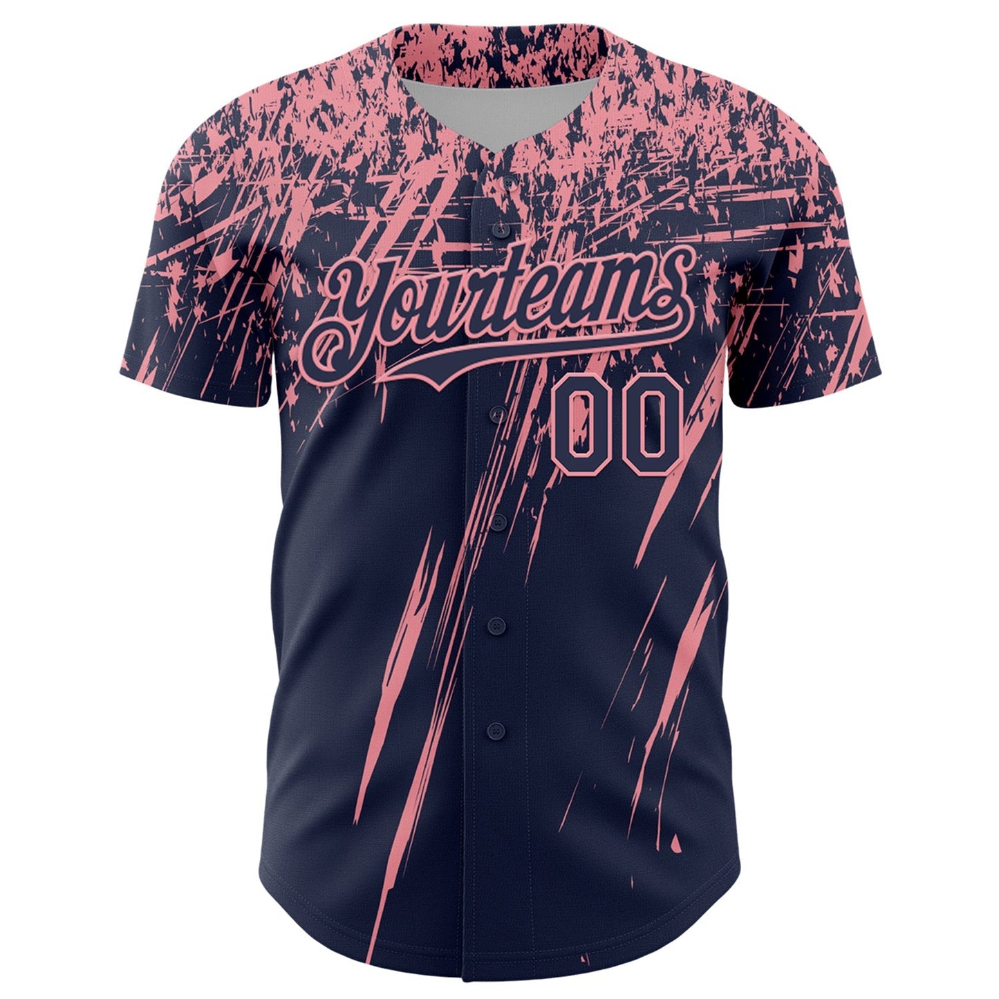Custom Navy Medium Pink Distressed Scratch Brush Stroke Authentic Baseball Jersey baseball jersey product view 2