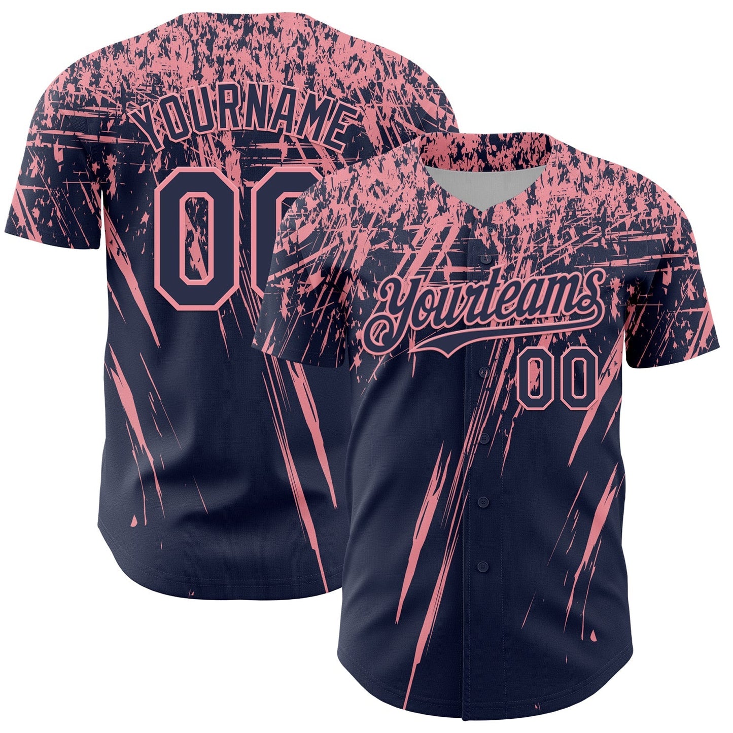 Custom Navy Medium Pink Distressed Scratch Brush Stroke Authentic Baseball Jersey baseball jersey product view 1