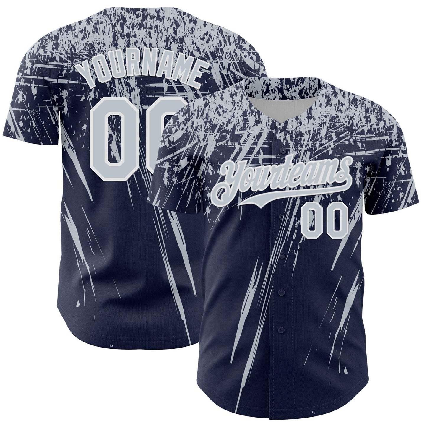 Custom Navy Silver-White Distressed Scratch Brush Stroke Authentic Baseball Jersey baseball jersey product view 1