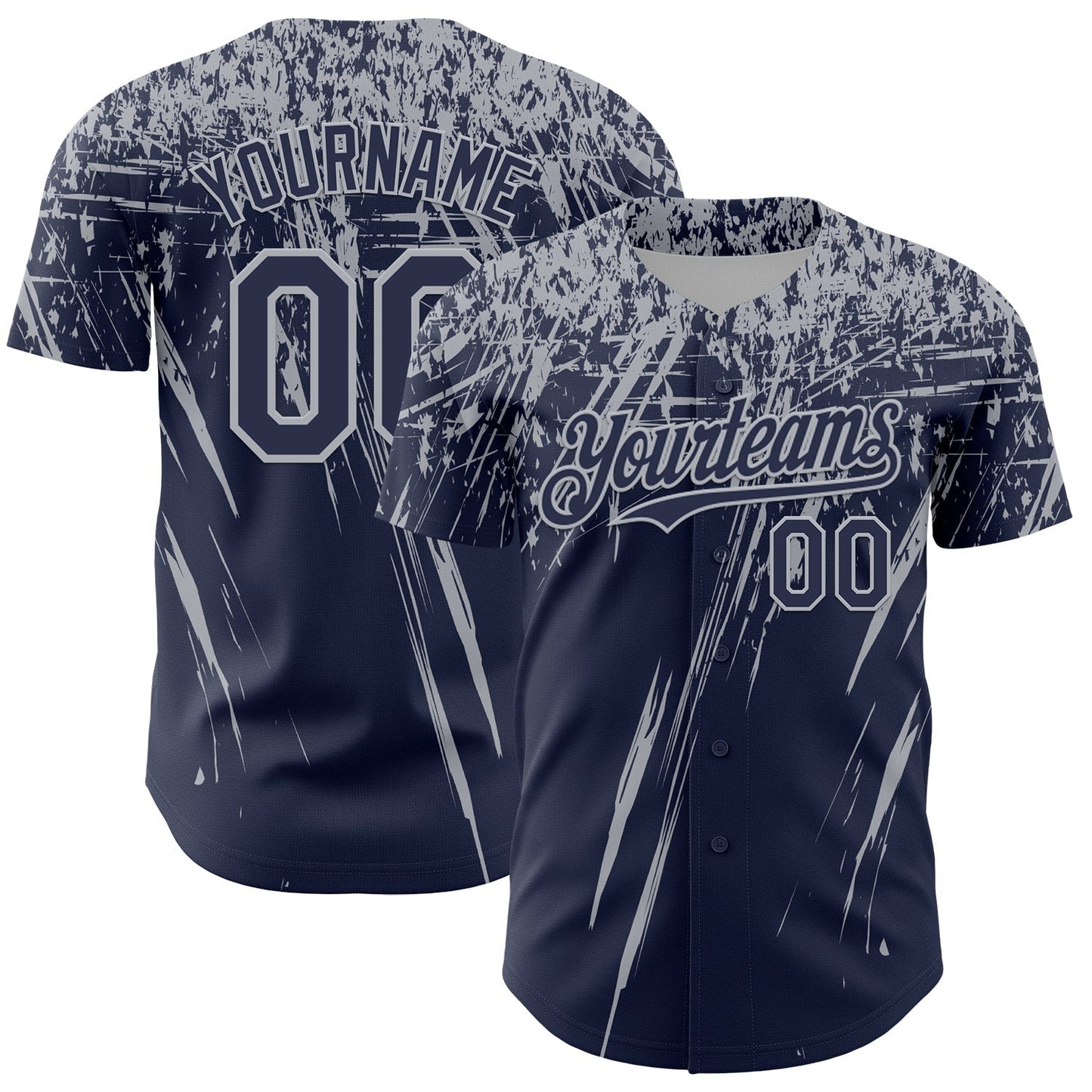 Custom Navy Gray Distressed Scratch Brush Stroke Authentic Baseball Jersey baseball jersey product view 1