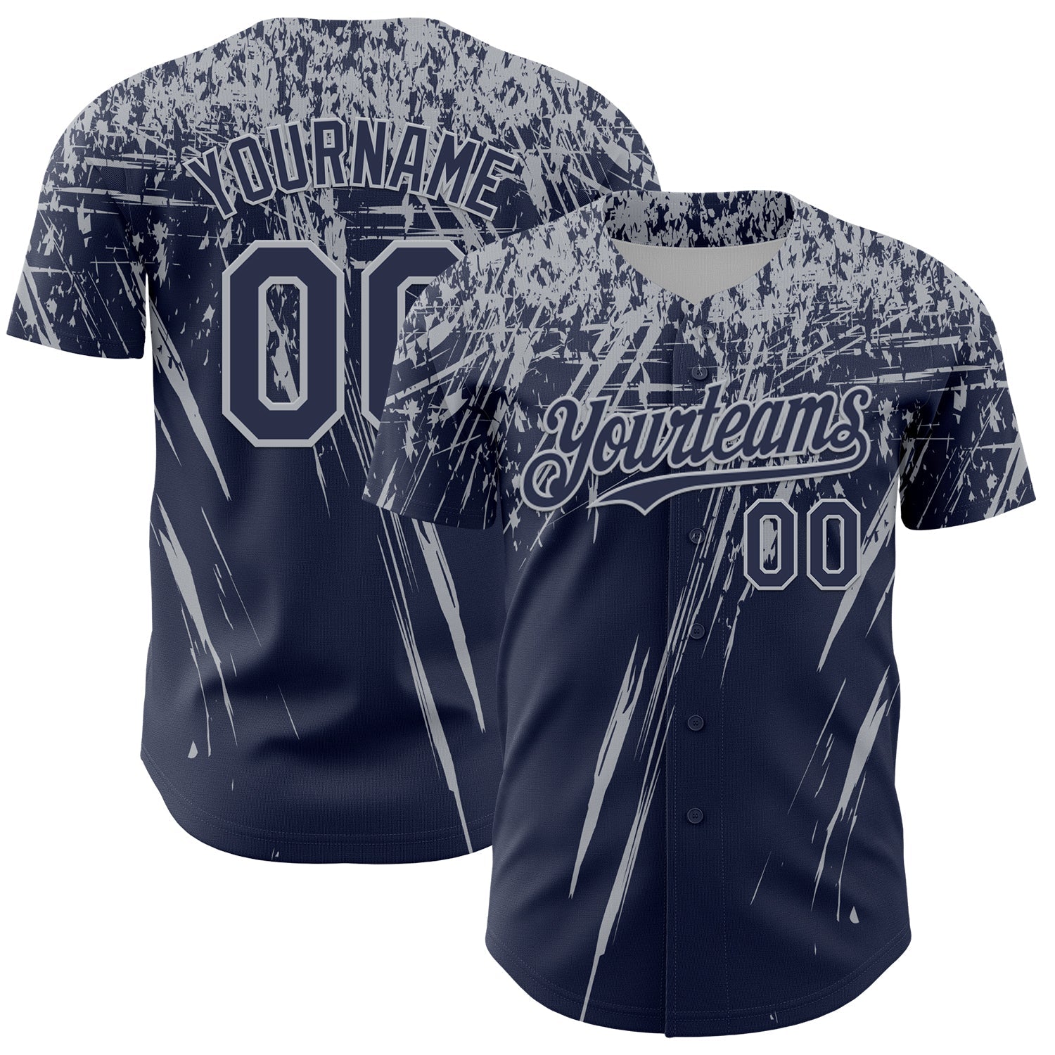 Custom Navy Gray Distressed Scratch Brush Stroke Authentic Baseball Jersey baseball jersey product view 1