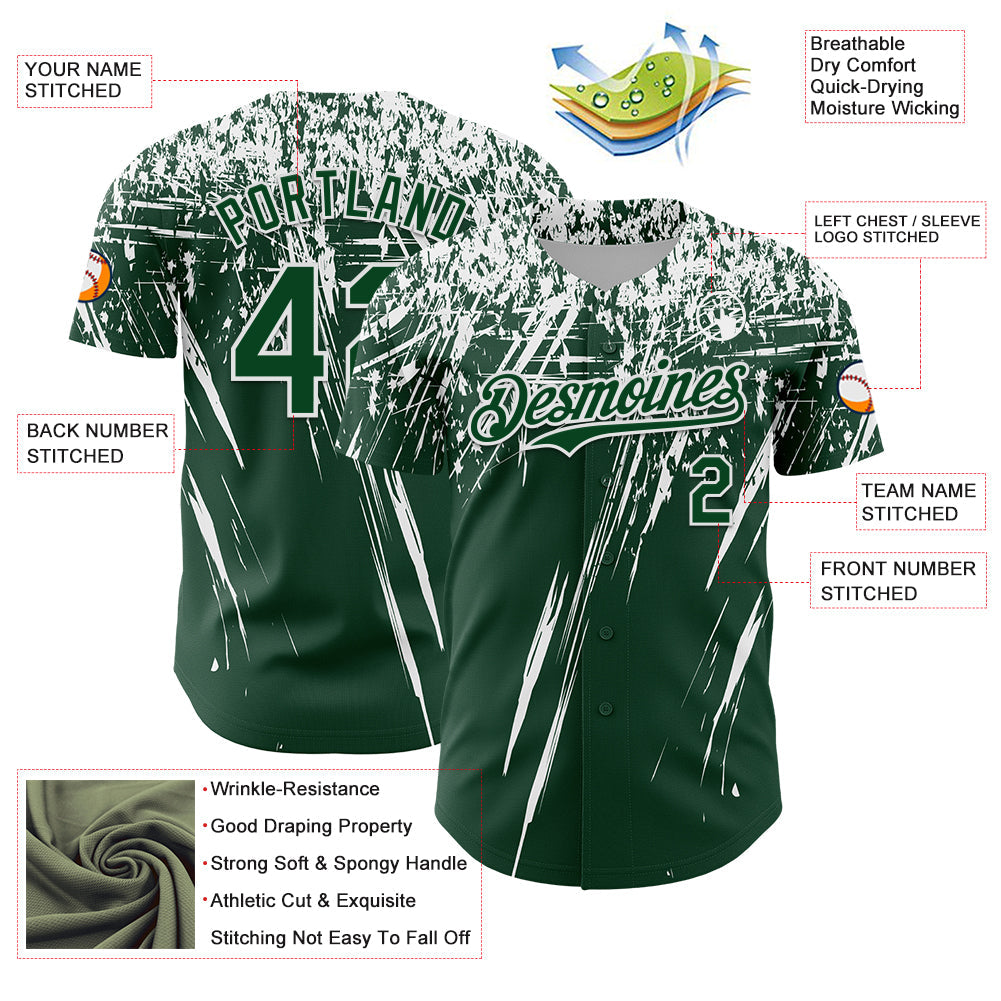 Custom Green White Distressed Scratch Brush Stroke Authentic Baseball Jersey baseball jersey product view 3