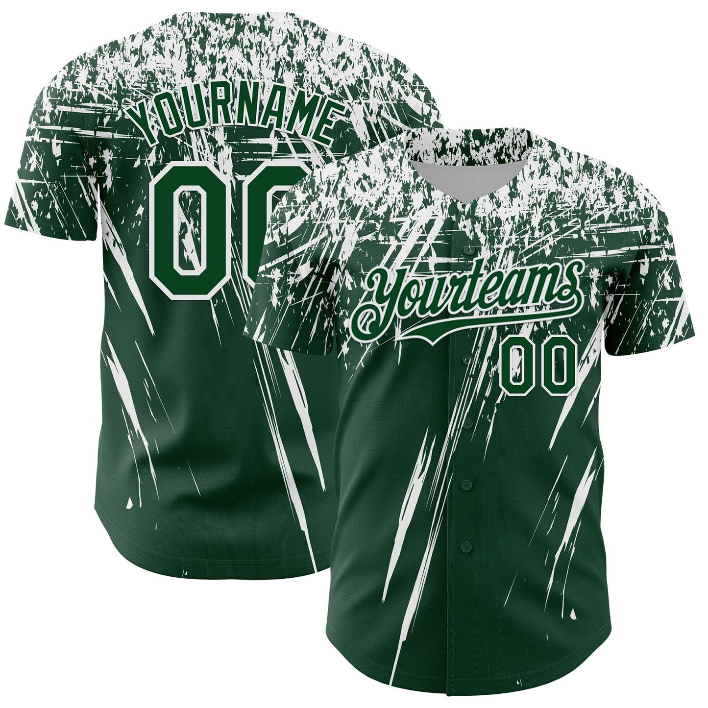 Custom Green White Distressed Scratch Brush Stroke Authentic Baseball Jersey baseball jersey product view 1