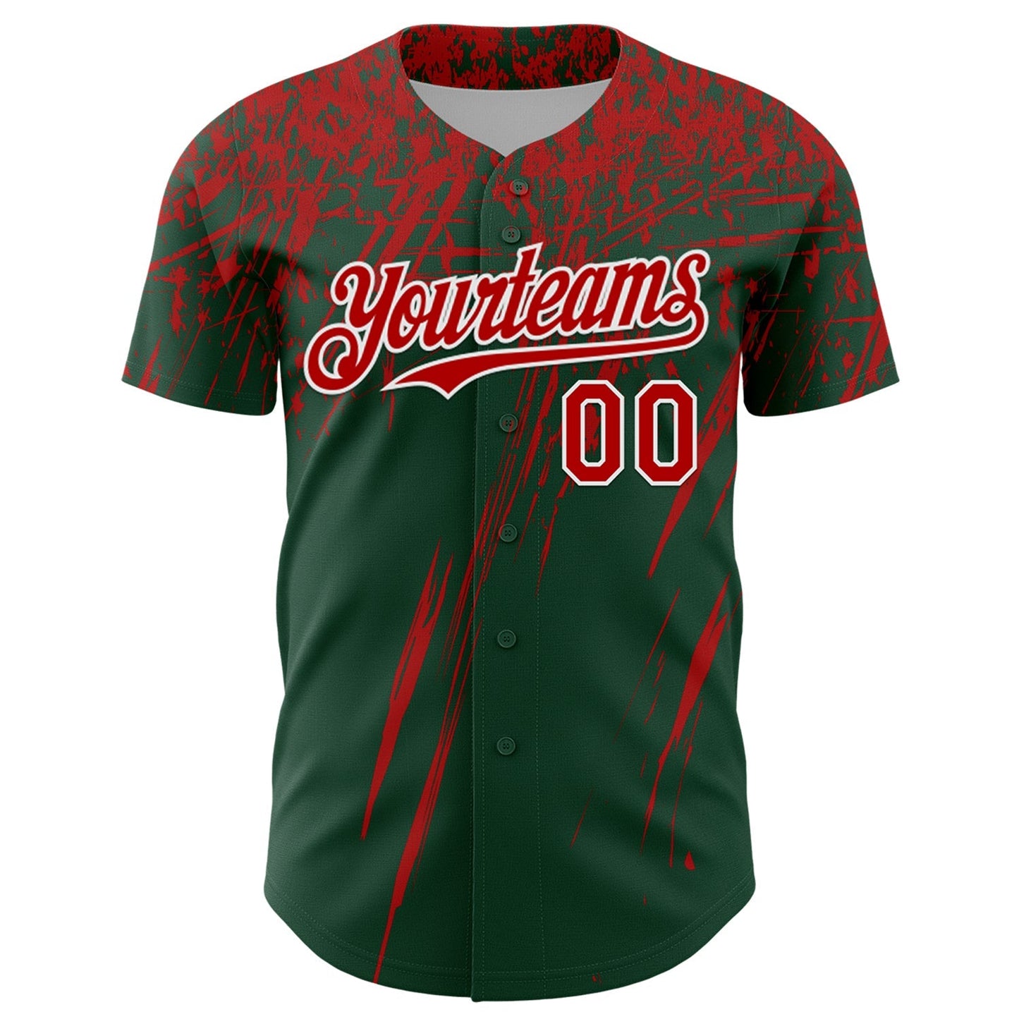 Custom Green Red-White Distressed Scratch Brush Stroke Authentic Baseball Jersey baseball jersey product view 2