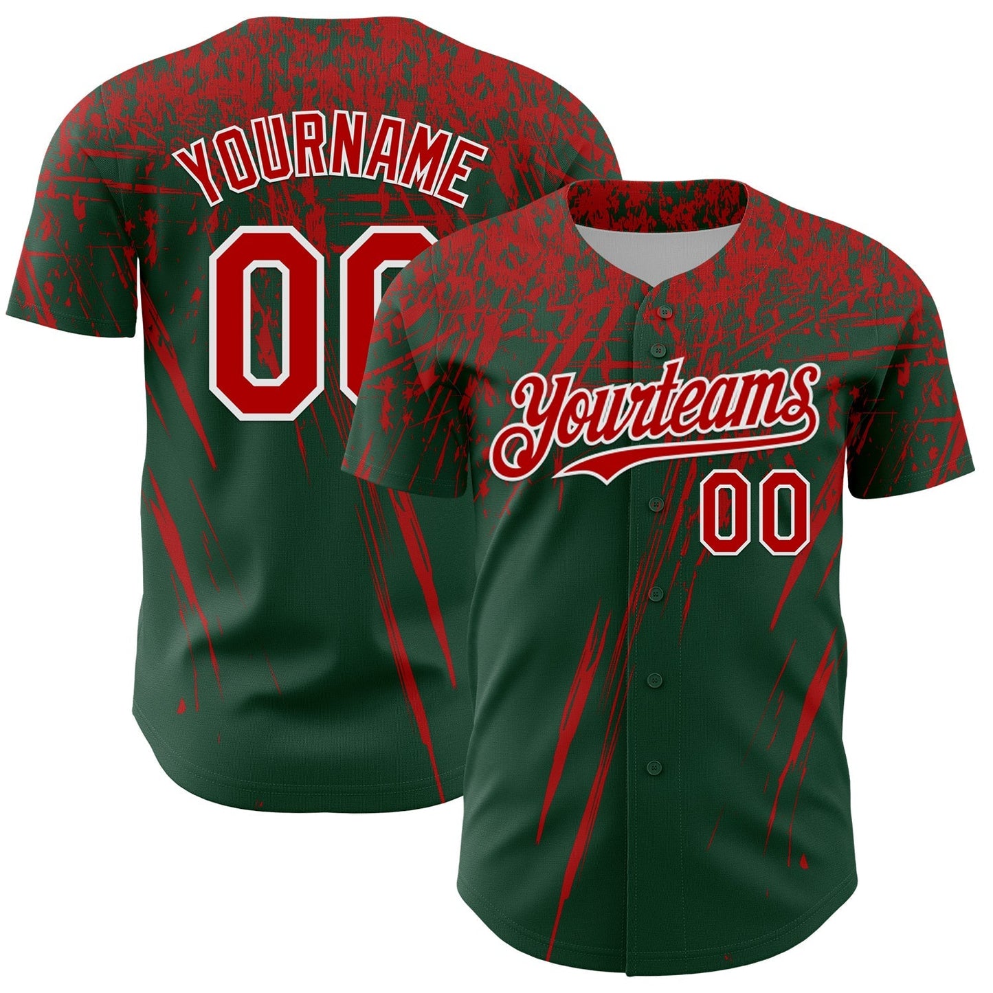 Custom Green Red-White Distressed Scratch Brush Stroke Authentic Baseball Jersey baseball jersey product view 1