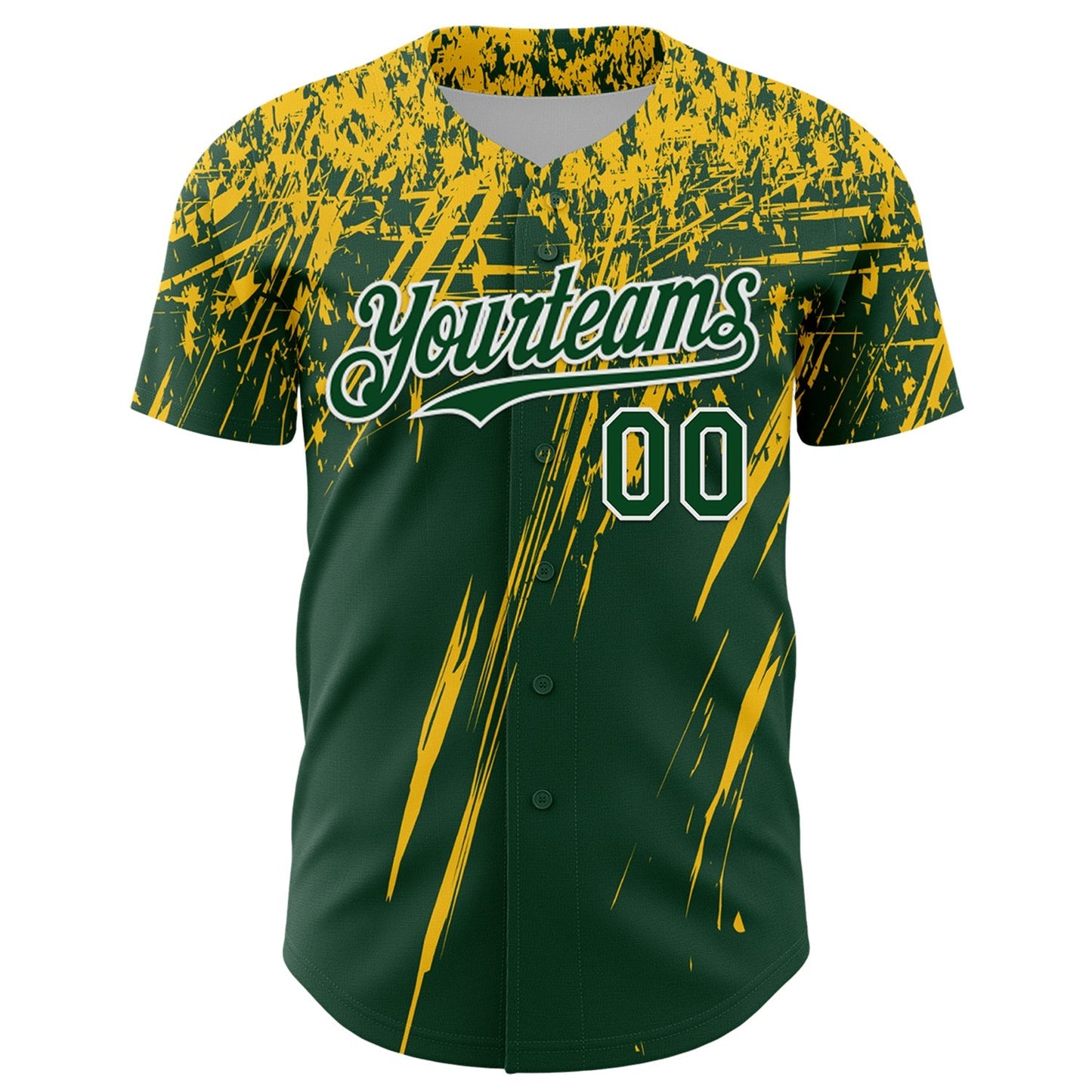 Custom Green Yellow-White Distressed Scratch Brush Stroke Authentic Baseball Jersey baseball jersey product view 2