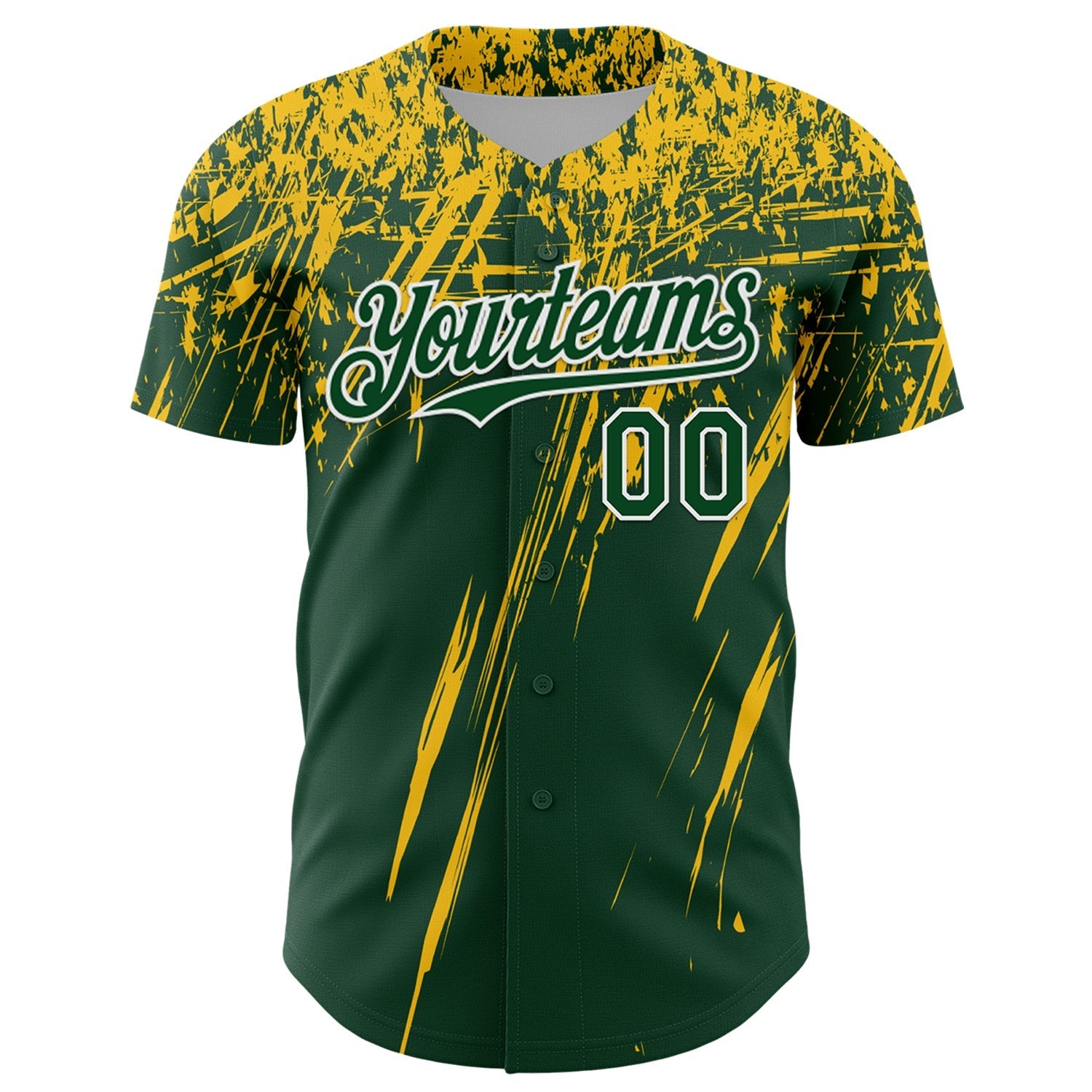 Custom Green Yellow-White Distressed Scratch Brush Stroke Authentic Baseball Jersey baseball jersey product view 2