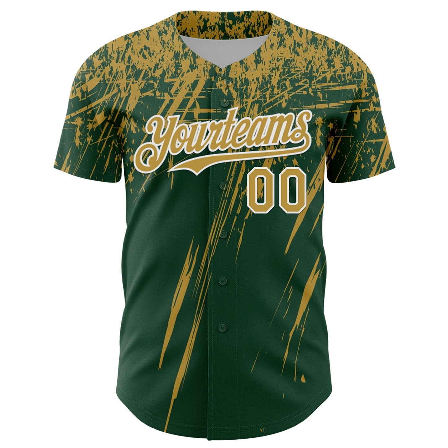 Custom Green Old Gold-White Distressed Scratch Brush Stroke Authentic Baseball Jersey baseball jersey product view 2