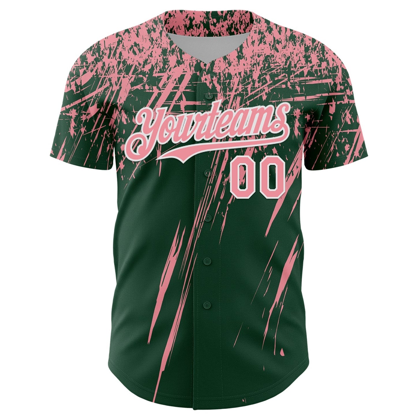 Custom Green Medium Pink-White Distressed Scratch Brush Stroke Authentic Baseball Jersey baseball jersey product view 2