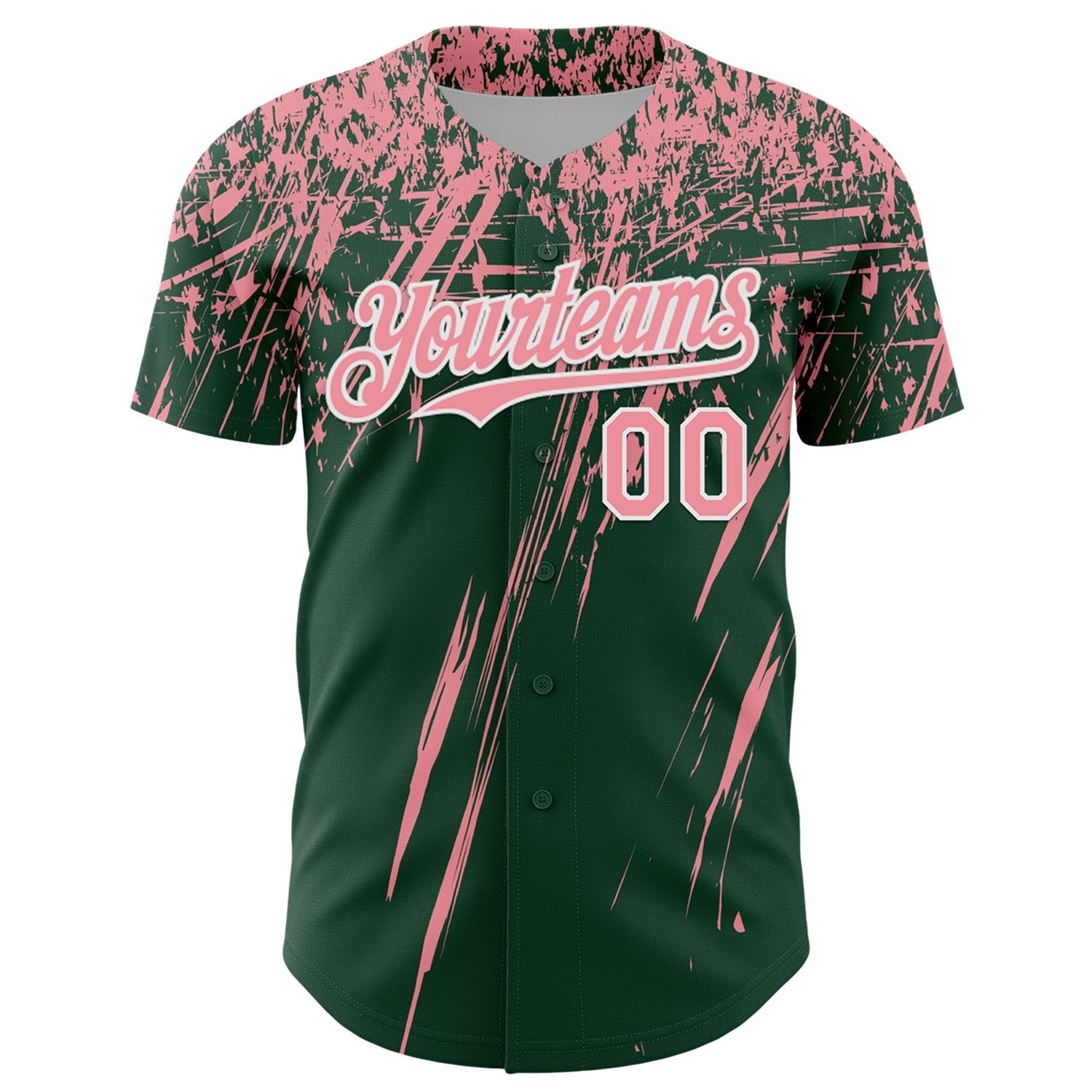 Custom Green Medium Pink-White Distressed Scratch Brush Stroke Authentic Baseball Jersey baseball jersey product view 2