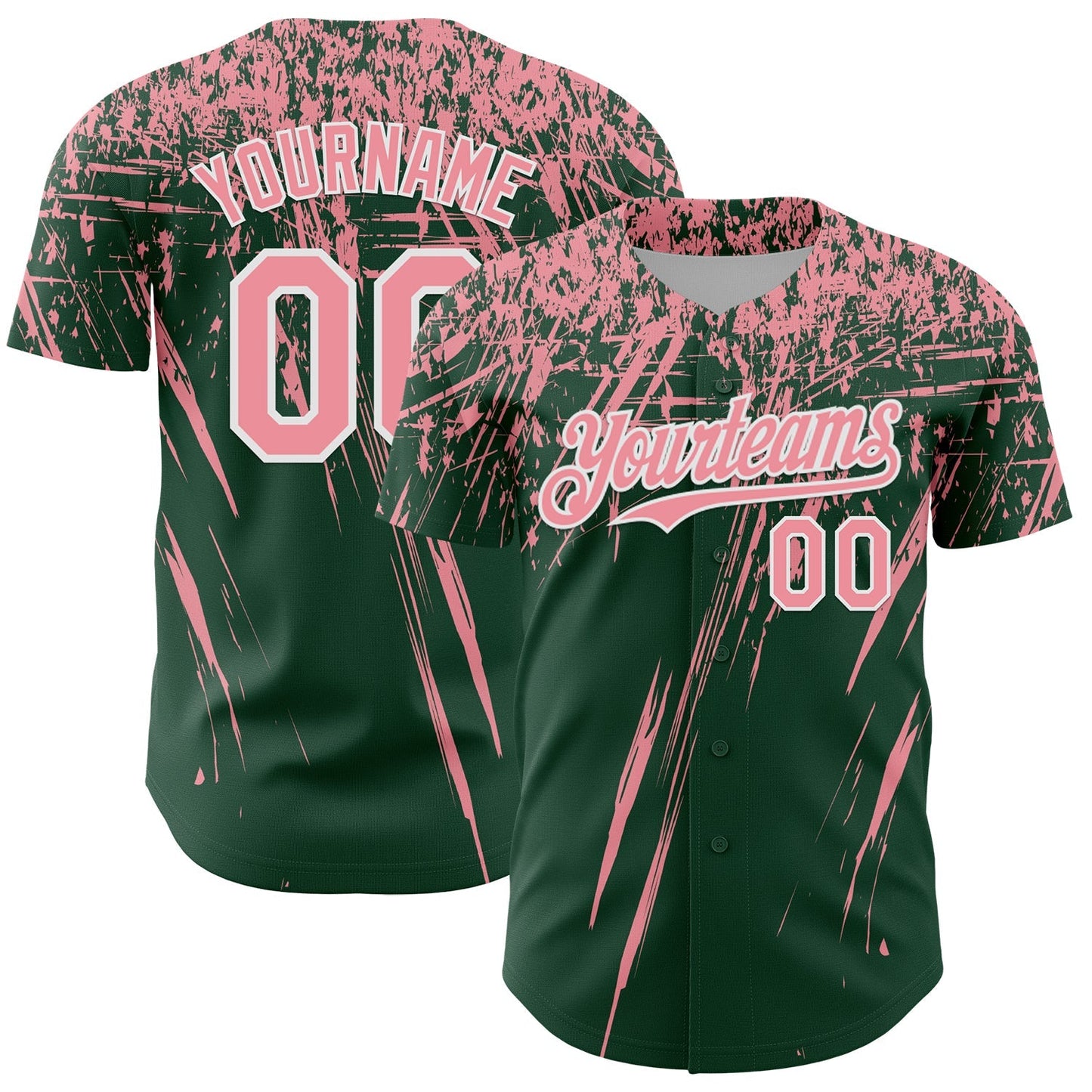 Custom Green Medium Pink-White Distressed Scratch Brush Stroke Authentic Baseball Jersey baseball jersey product view 1