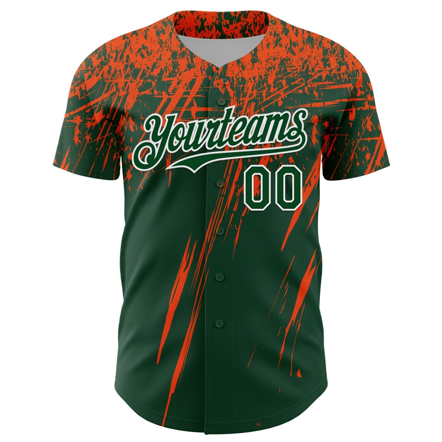 Custom Green Orange-White Distressed Scratch Brush Stroke Authentic Baseball Jersey baseball jersey product view 2