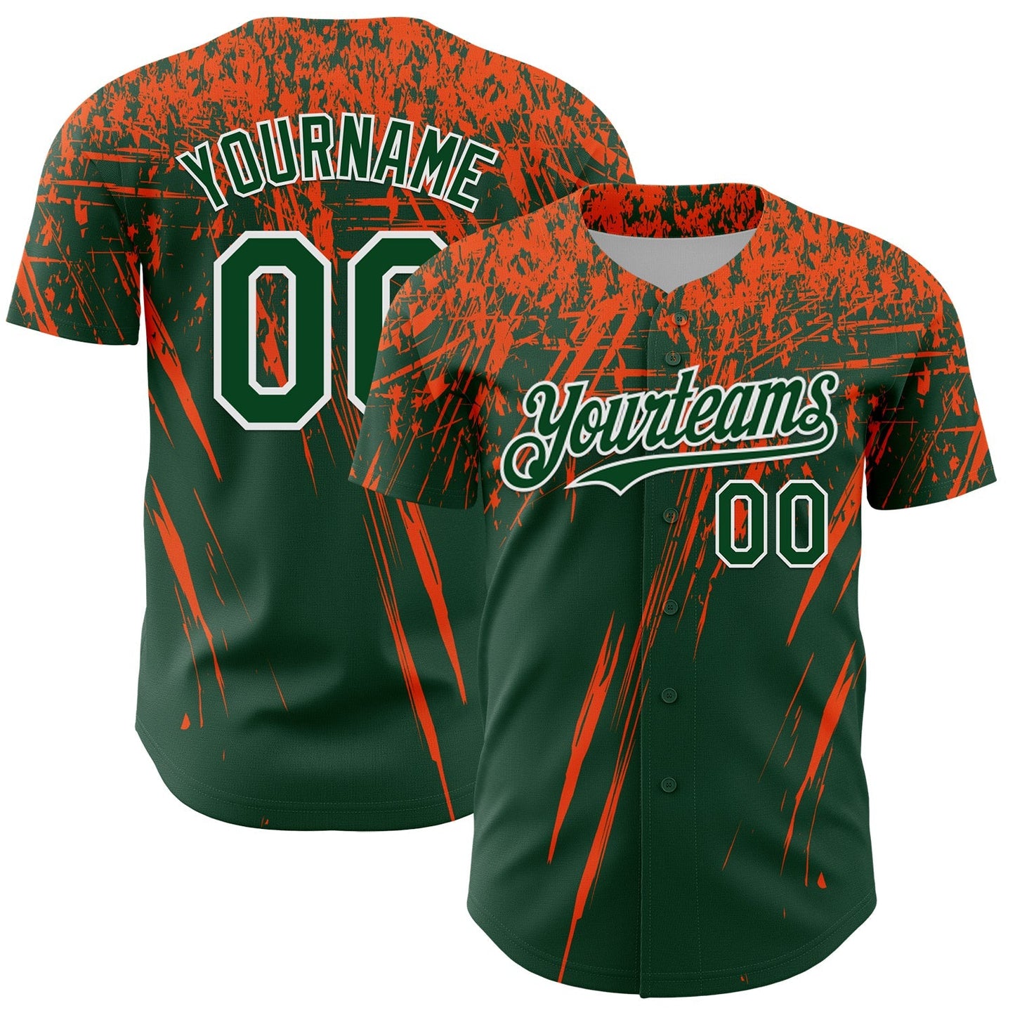 Custom Green Orange-White Distressed Scratch Brush Stroke Authentic Baseball Jersey baseball jersey product view 1