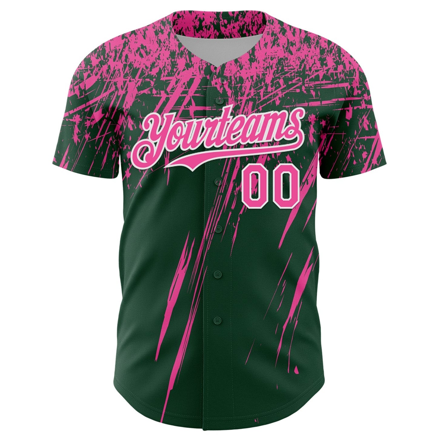 Custom Green Pink-White Distressed Scratch Brush Stroke Authentic Baseball Jersey baseball jersey product view 2