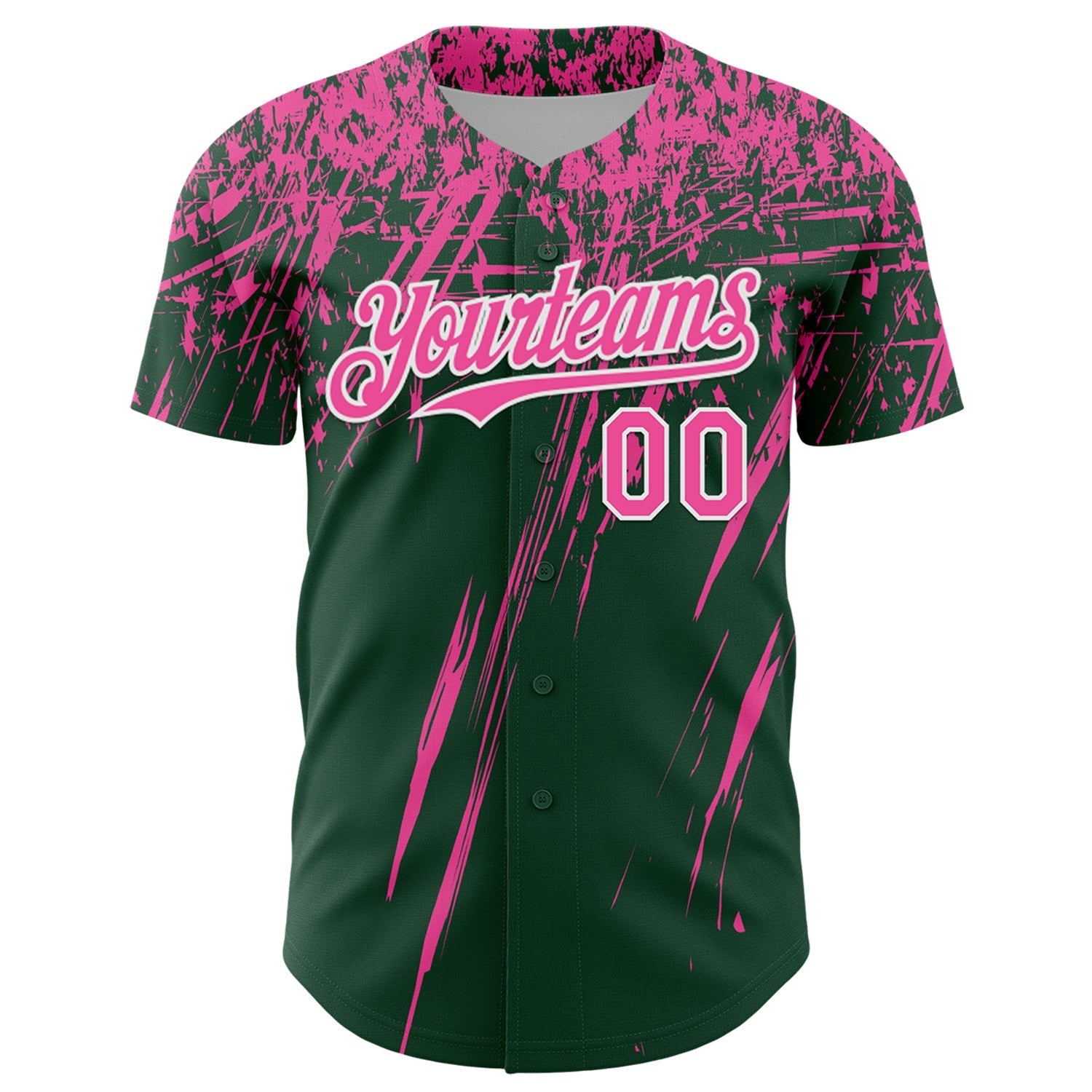 Custom Green Pink-White Distressed Scratch Brush Stroke Authentic Baseball Jersey baseball jersey product view 2