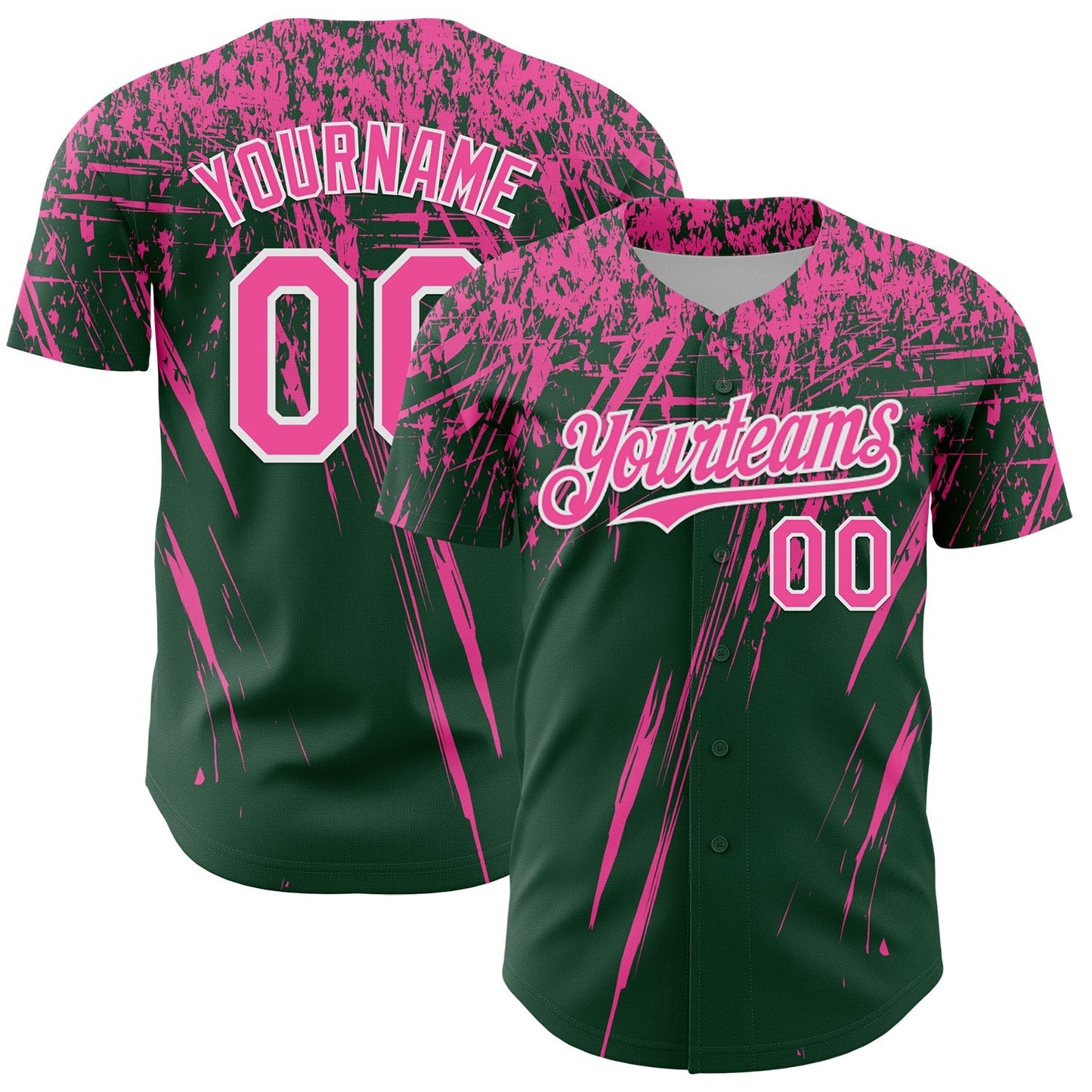 Custom Green Pink-White Distressed Scratch Brush Stroke Authentic Baseball Jersey baseball jersey product view 1