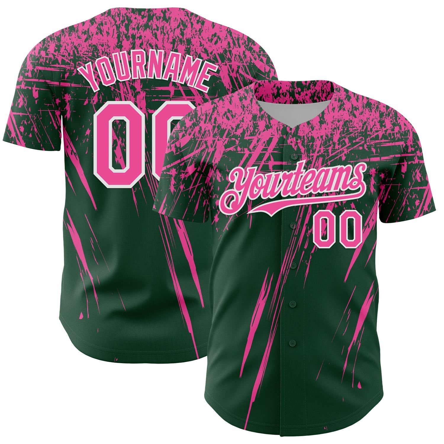 Custom Green Pink-White Distressed Scratch Brush Stroke Authentic Baseball Jersey baseball jersey product view 1